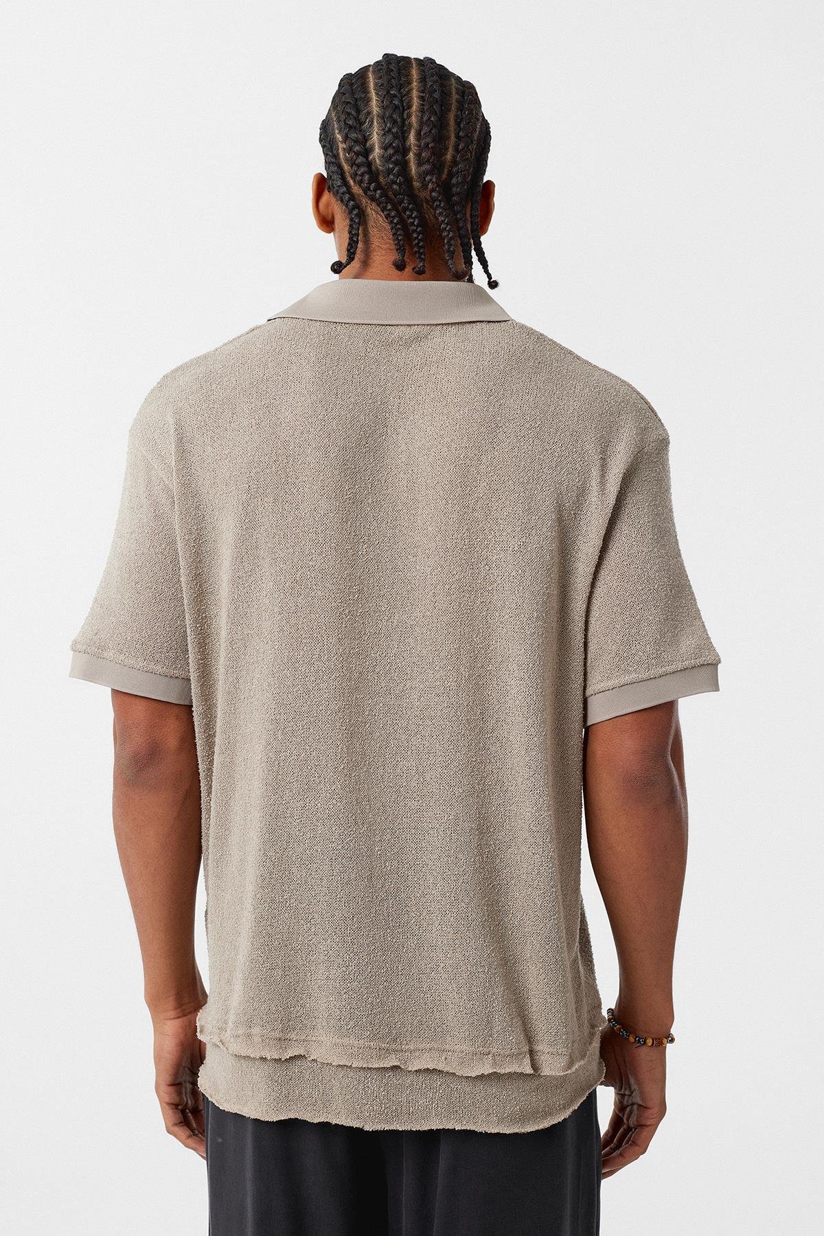 Polo Yaka Oversize Tişört Taş