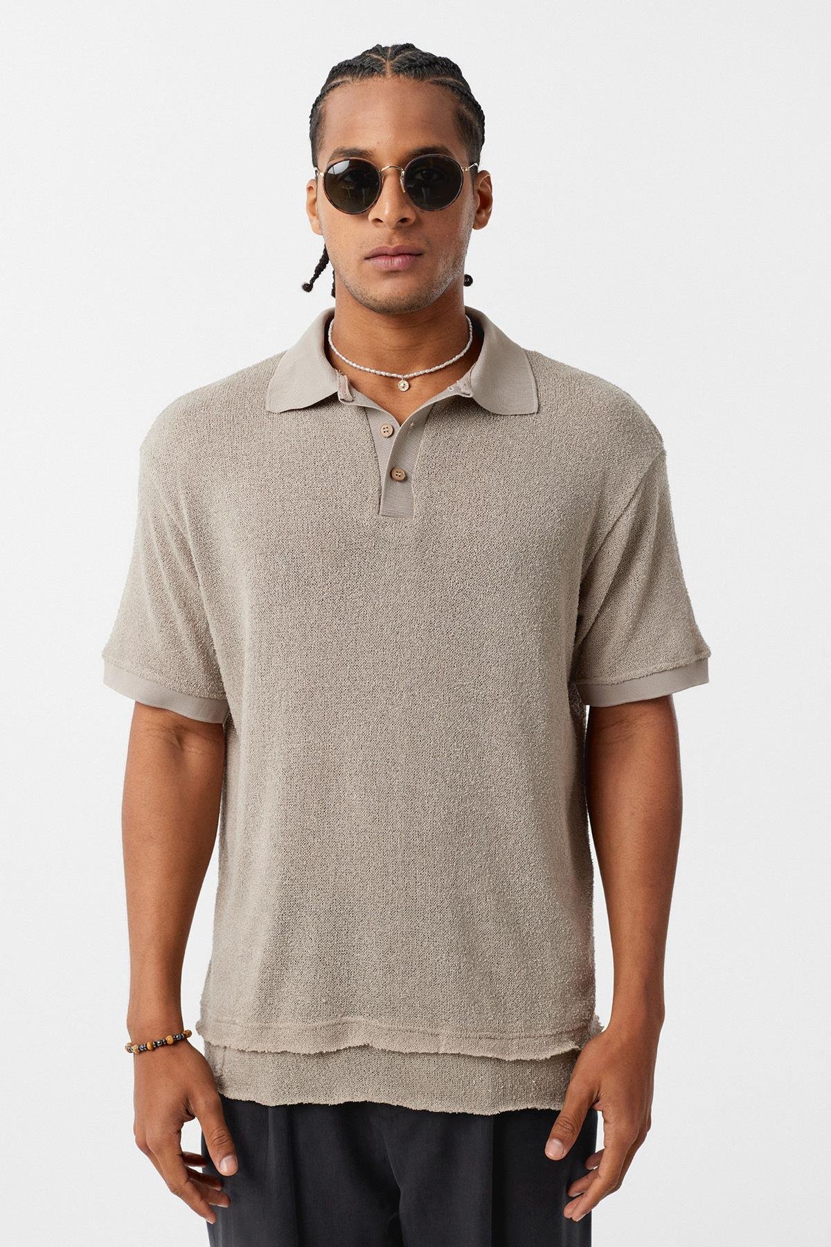 Polo Yaka Oversize Tişört Taş