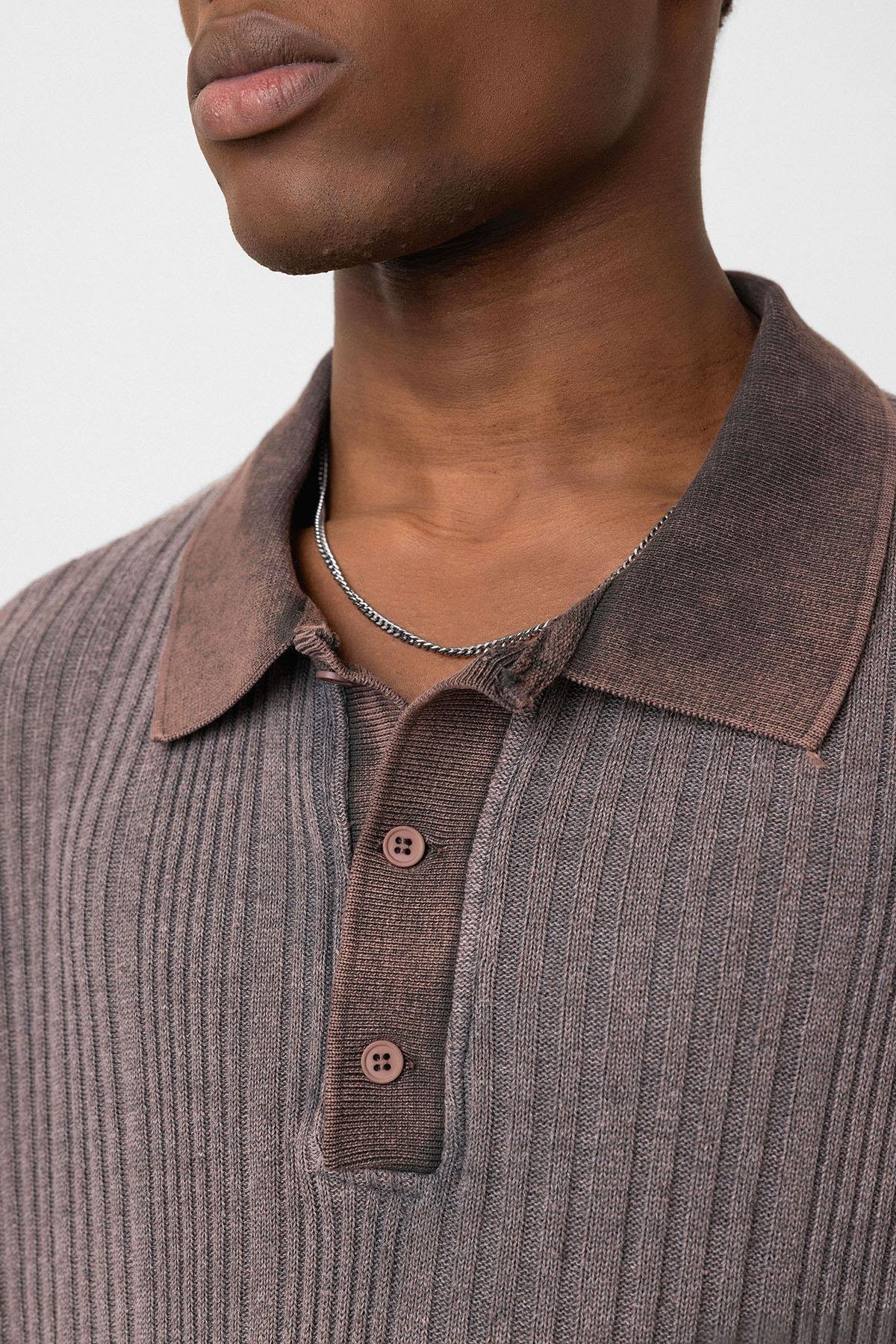 Polo Yaka Oversize Triko Kahve