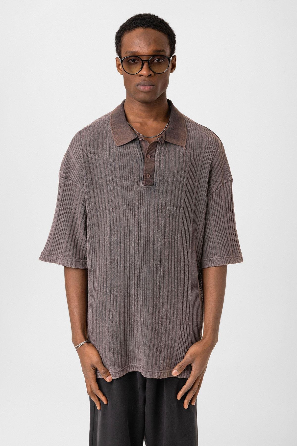 Polo Yaka Oversize Triko Kahve