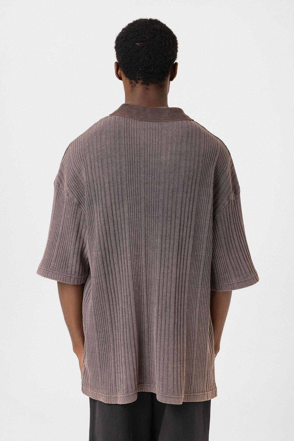 Polo Yaka Oversize Triko Kahve