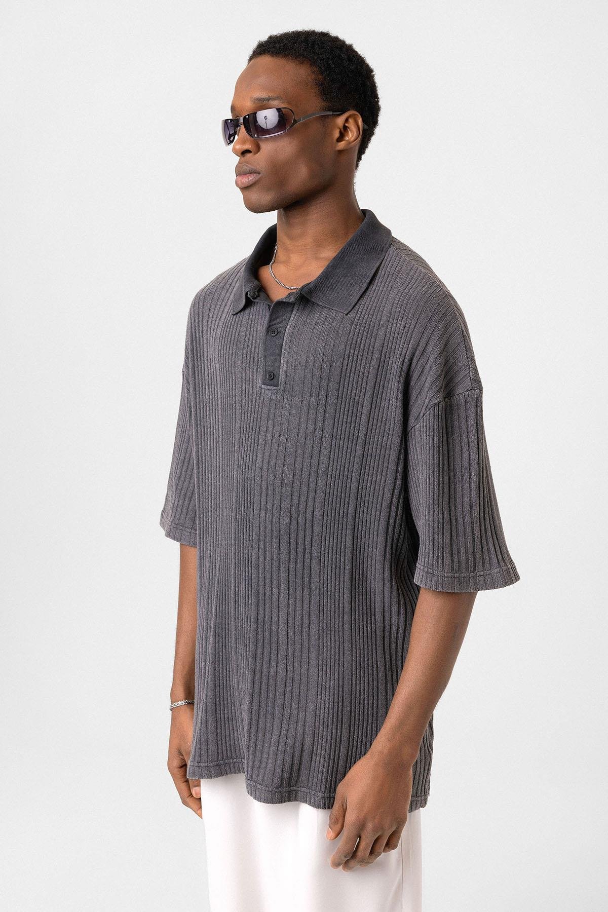 Polo Yaka Oversize Triko Siyah