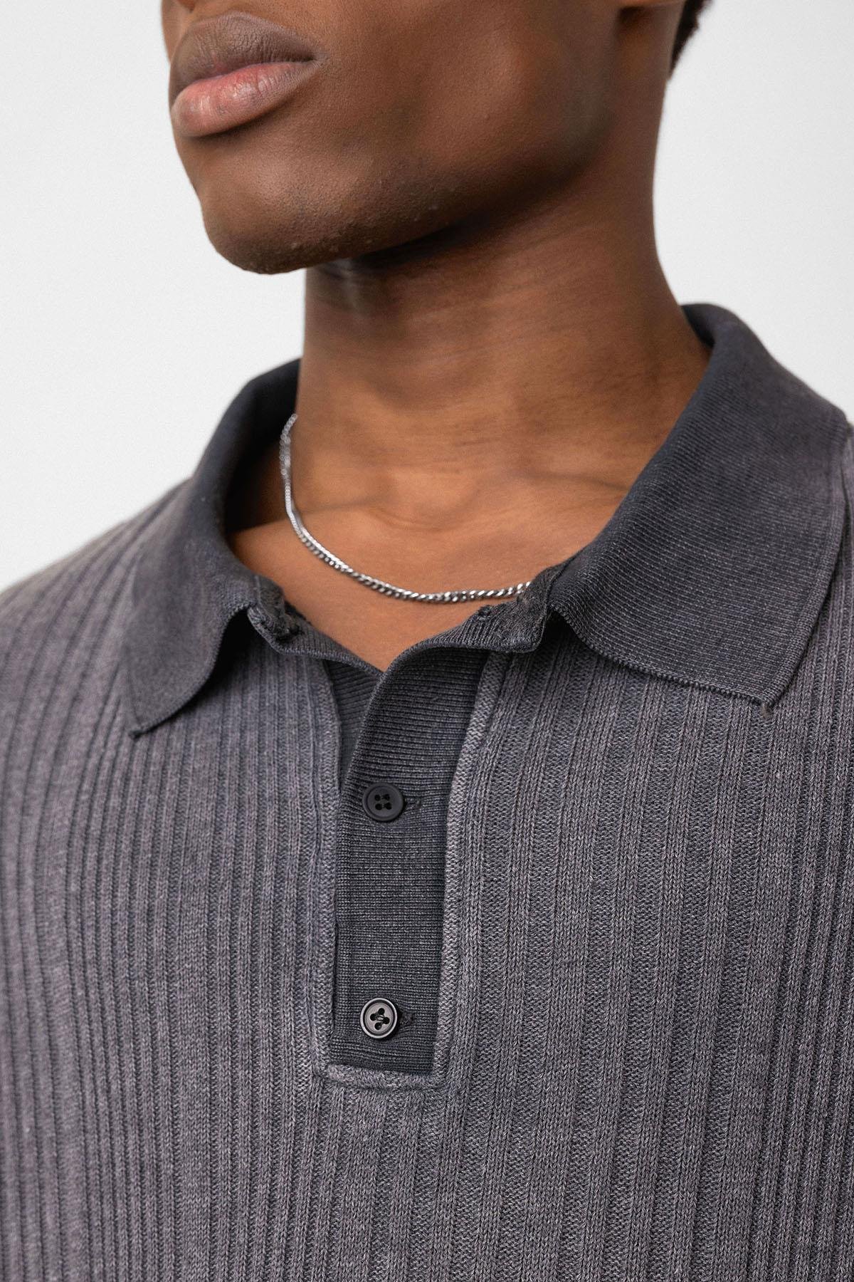 Polo Yaka Oversize Triko Siyah