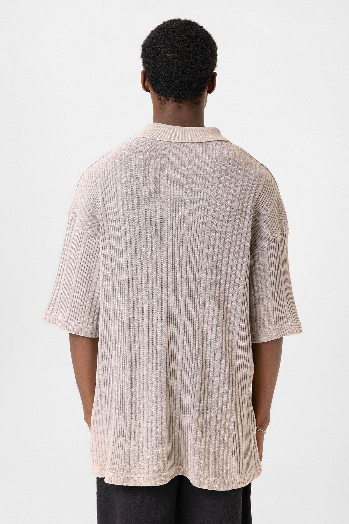 Polo Yaka Oversize Triko Taş