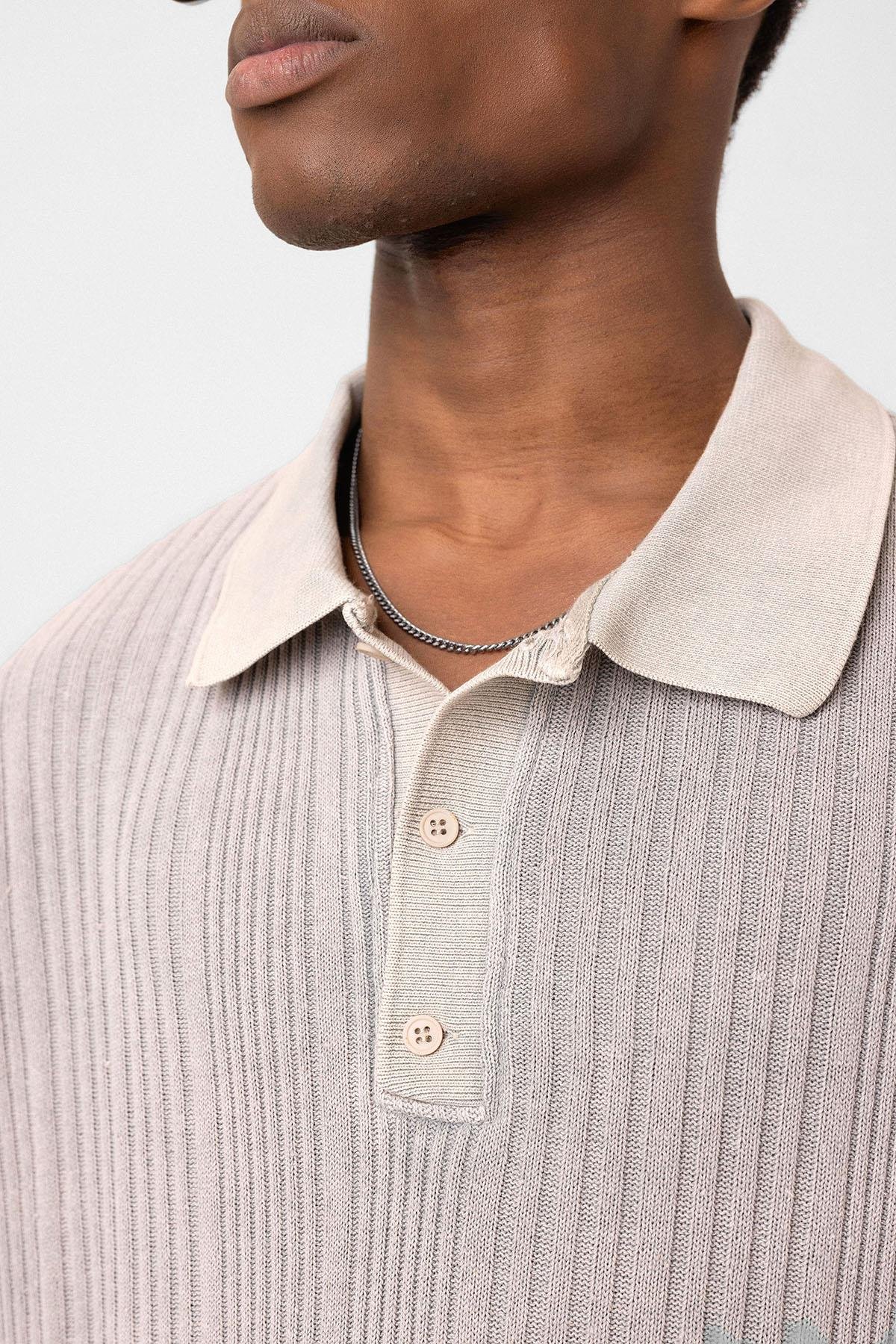 Polo Yaka Oversize Triko Taş