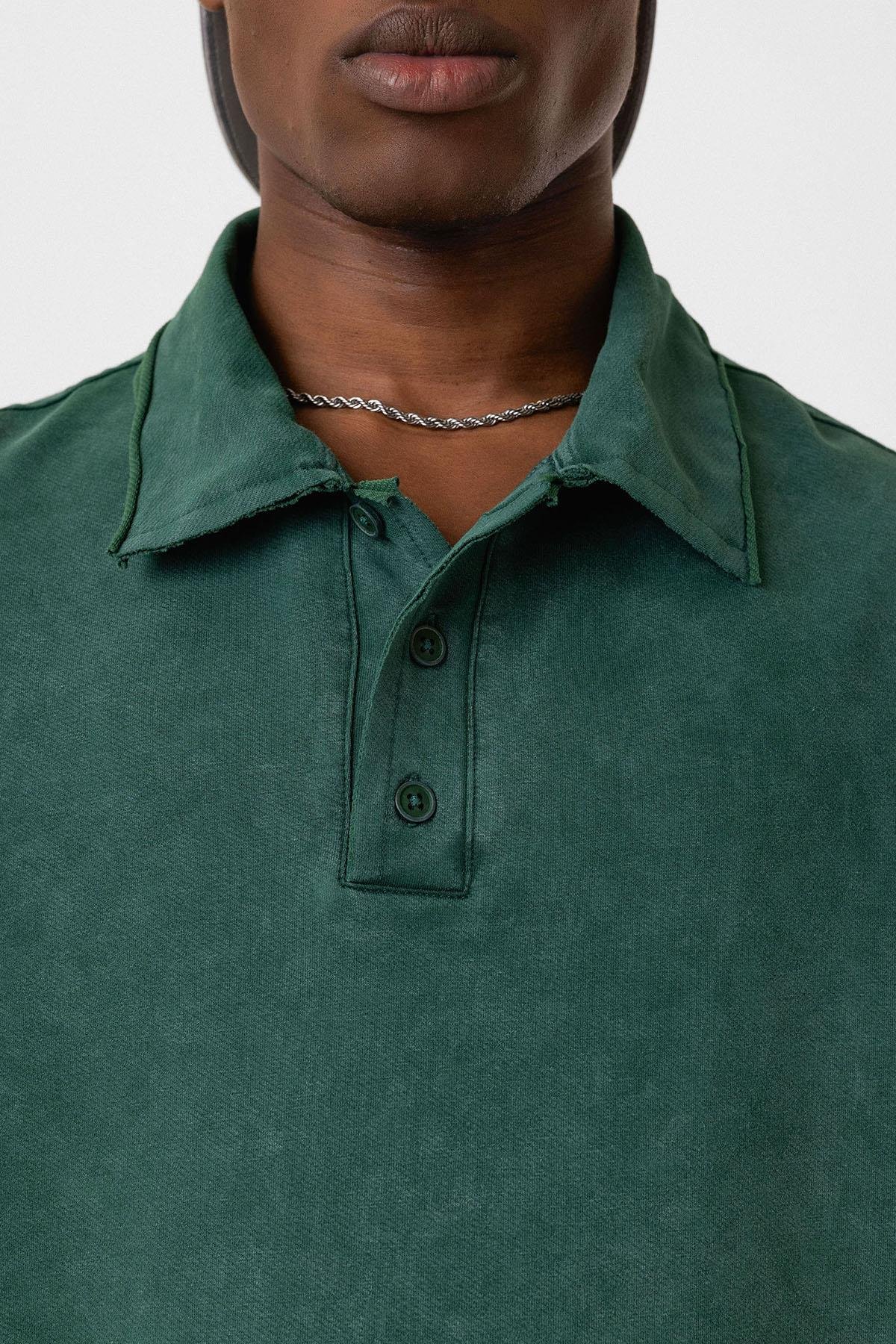 Polo Yaka Yıkamalı Oversize Tişört Nefti