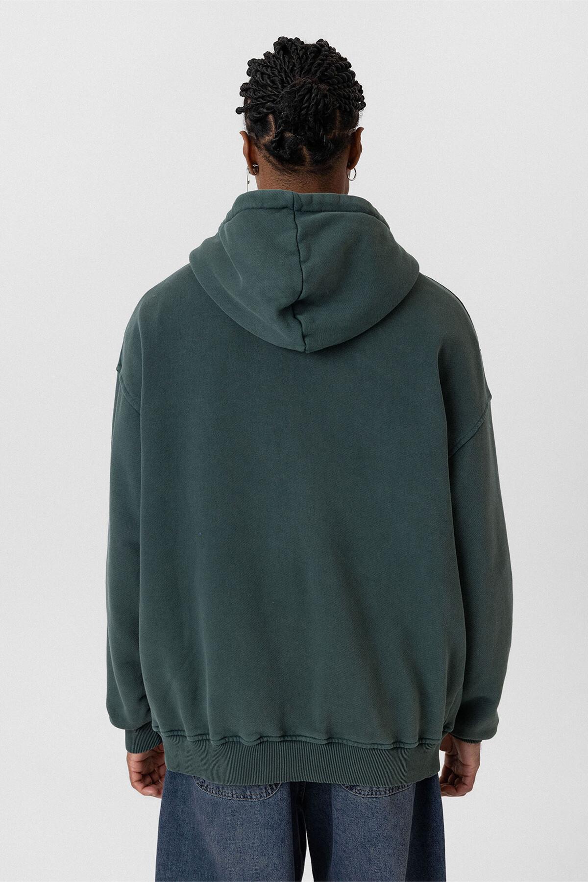 Premıum Yıkamalı Fermuarlı Oversize Sweatshirt Yeşil