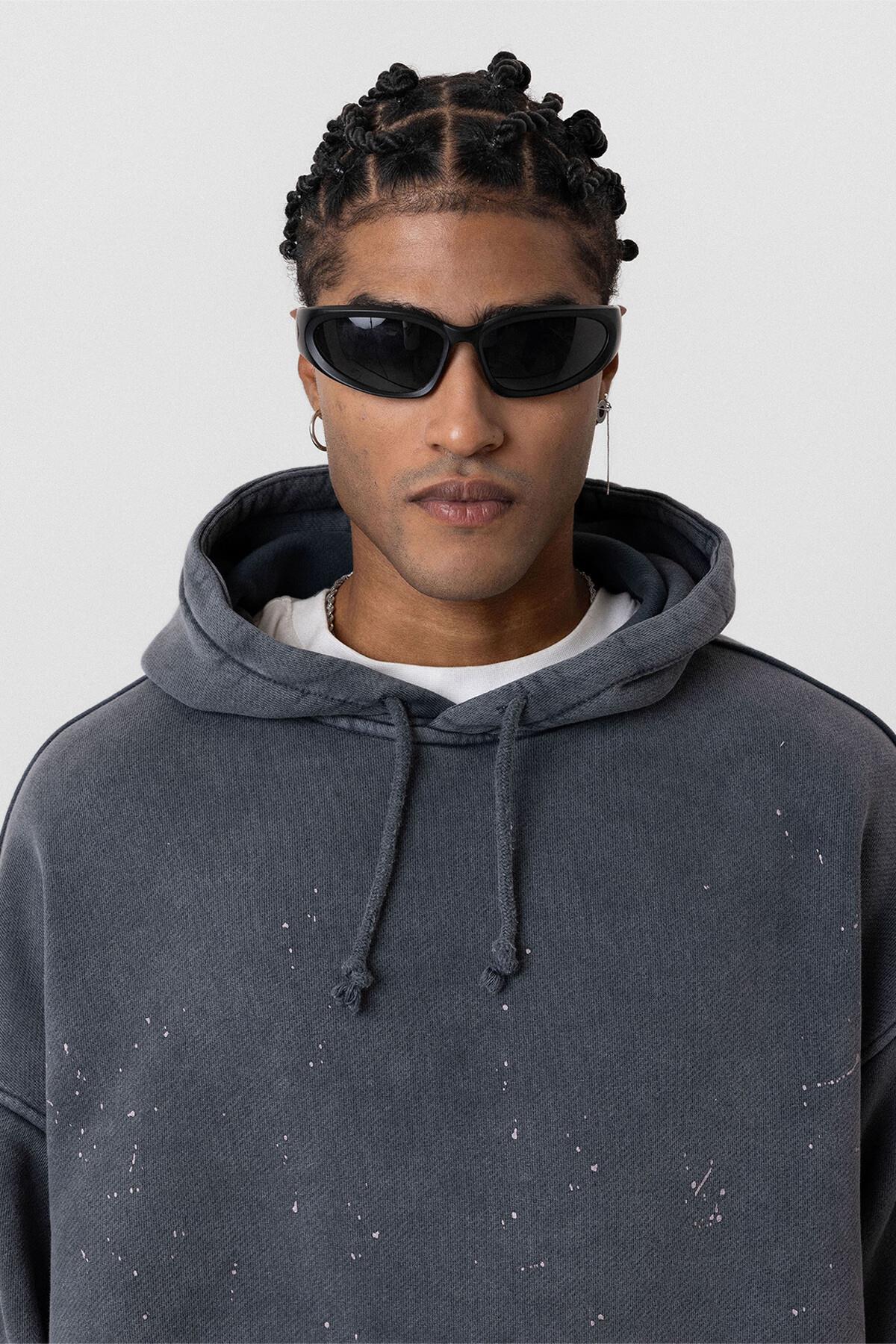 Premıum Yıkamalı Kapüşonlu Oversize Sweatshirt Siyah