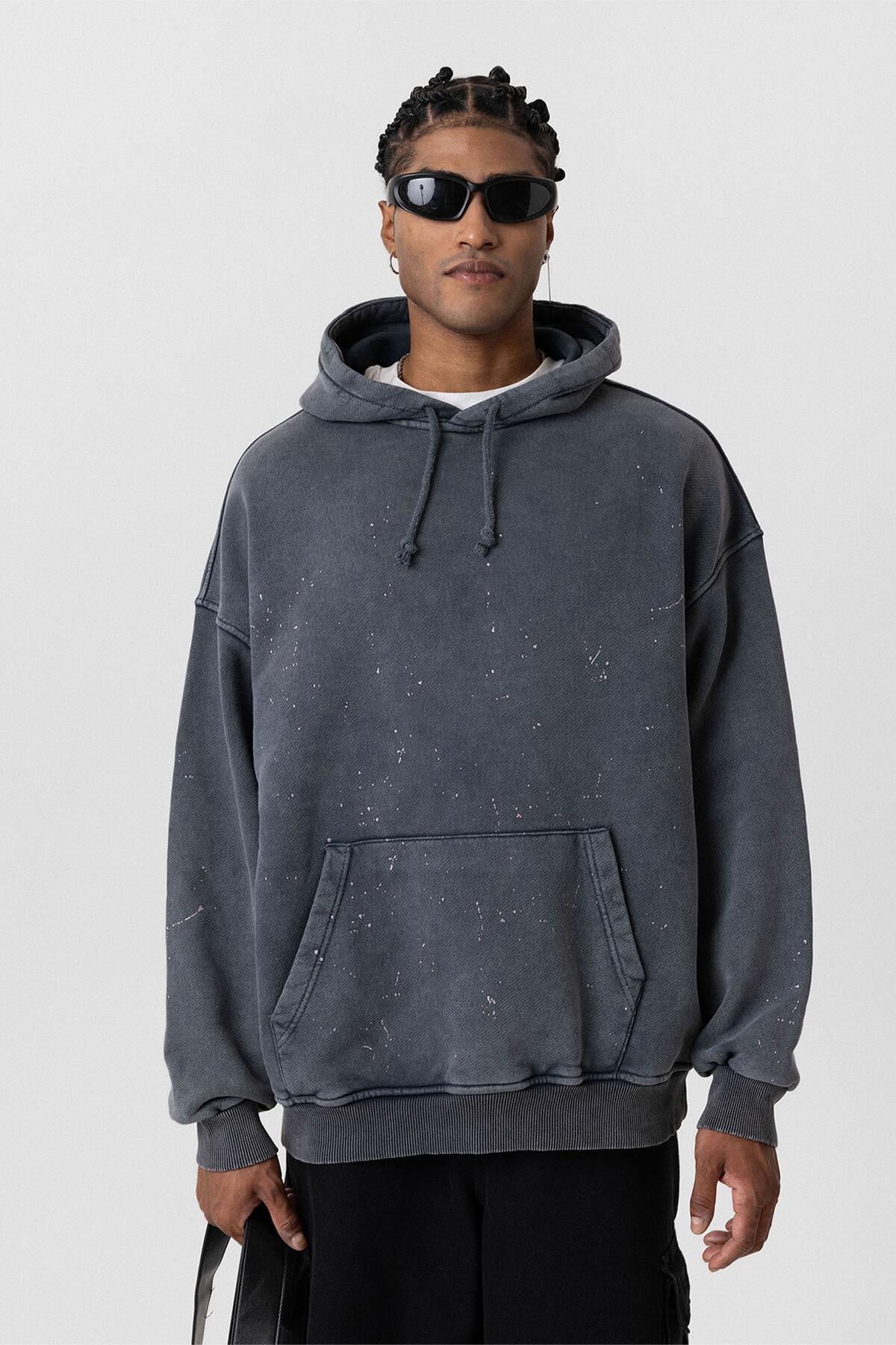 Premıum Yıkamalı Kapüşonlu Oversize Sweatshirt Siyah
