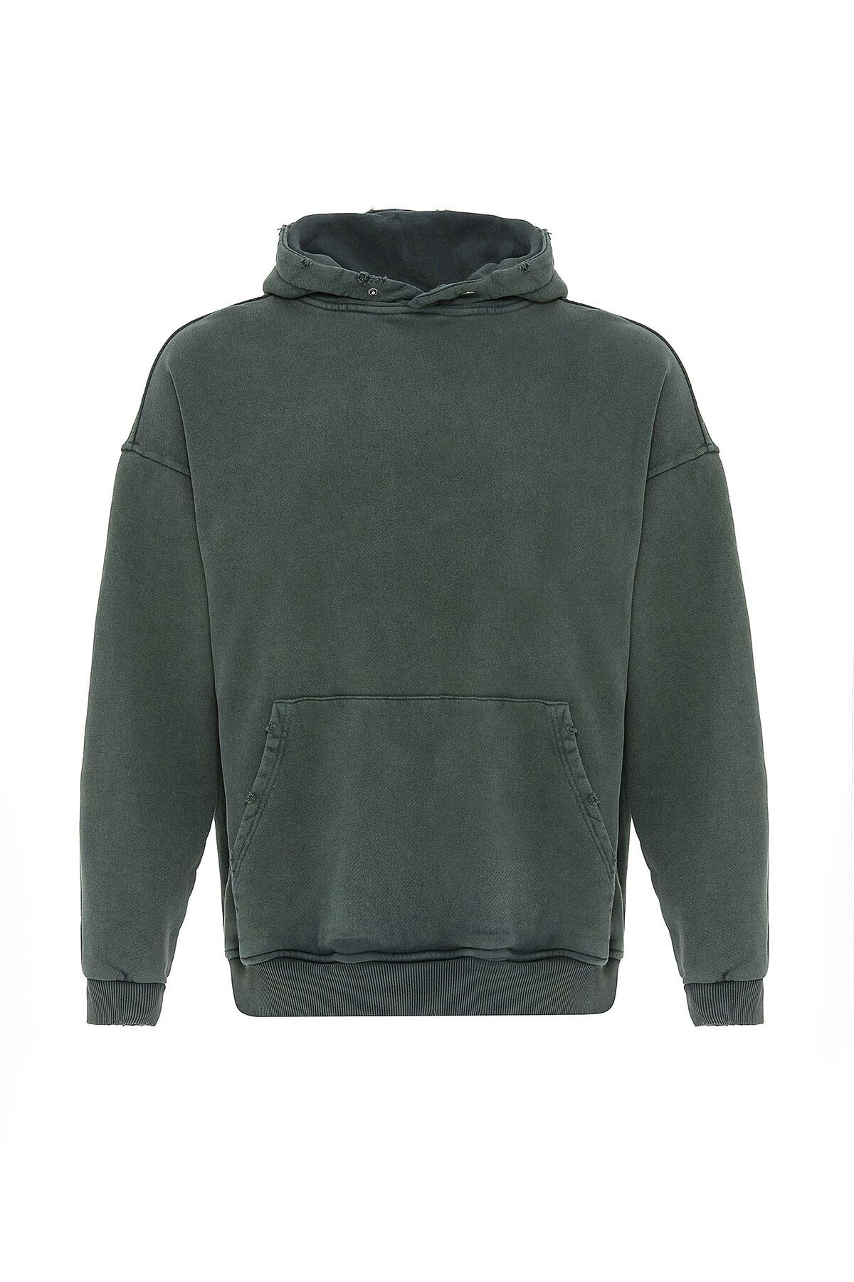Premıum Yırtık Detaylı Oversize Sweatshirt Yeşil