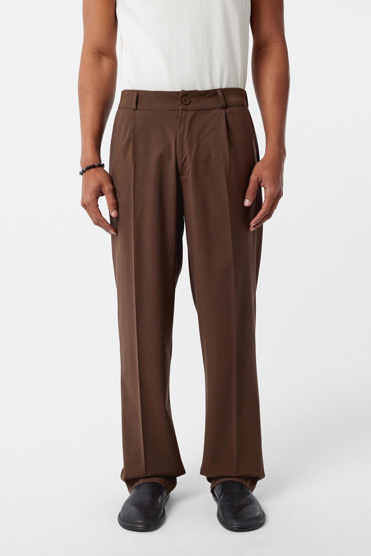 Rahat Kalıp Kruvaze Takım Elbise Açık Kahve