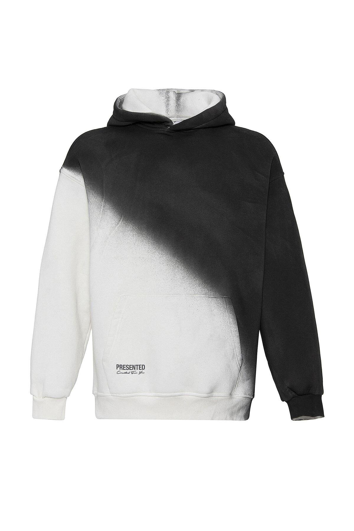 Renk Geçişli Oversize Kapüşonlu Sweatshirt Ekru
