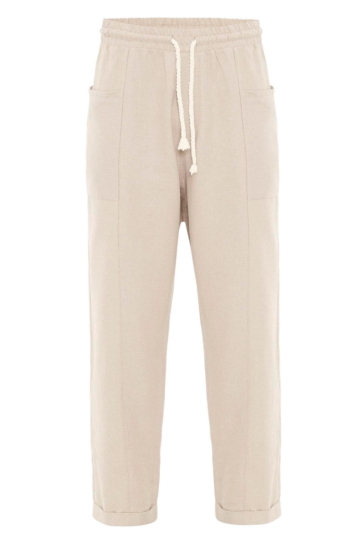 Yan Cepli Baggy Keten Pantolon Naturel