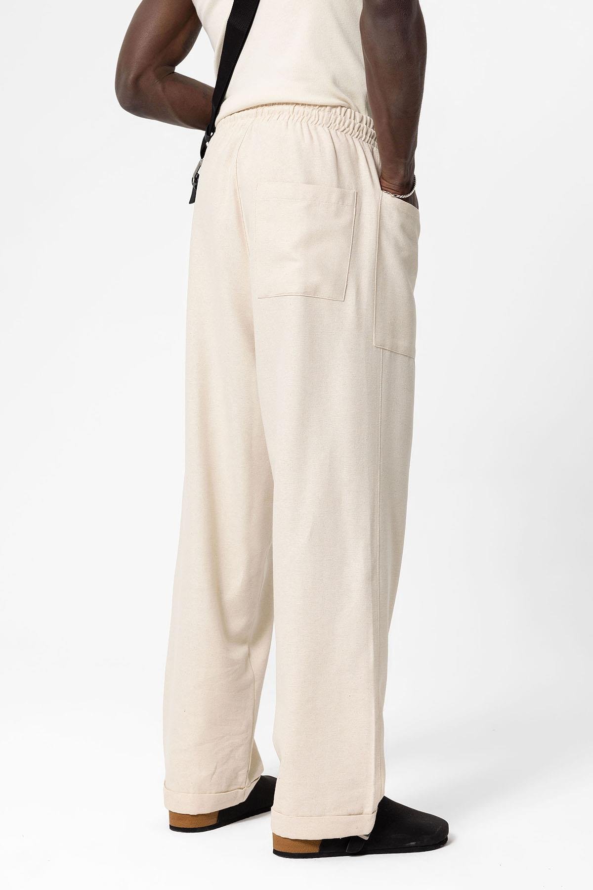 Yan Cepli Baggy Keten Pantolon Naturel