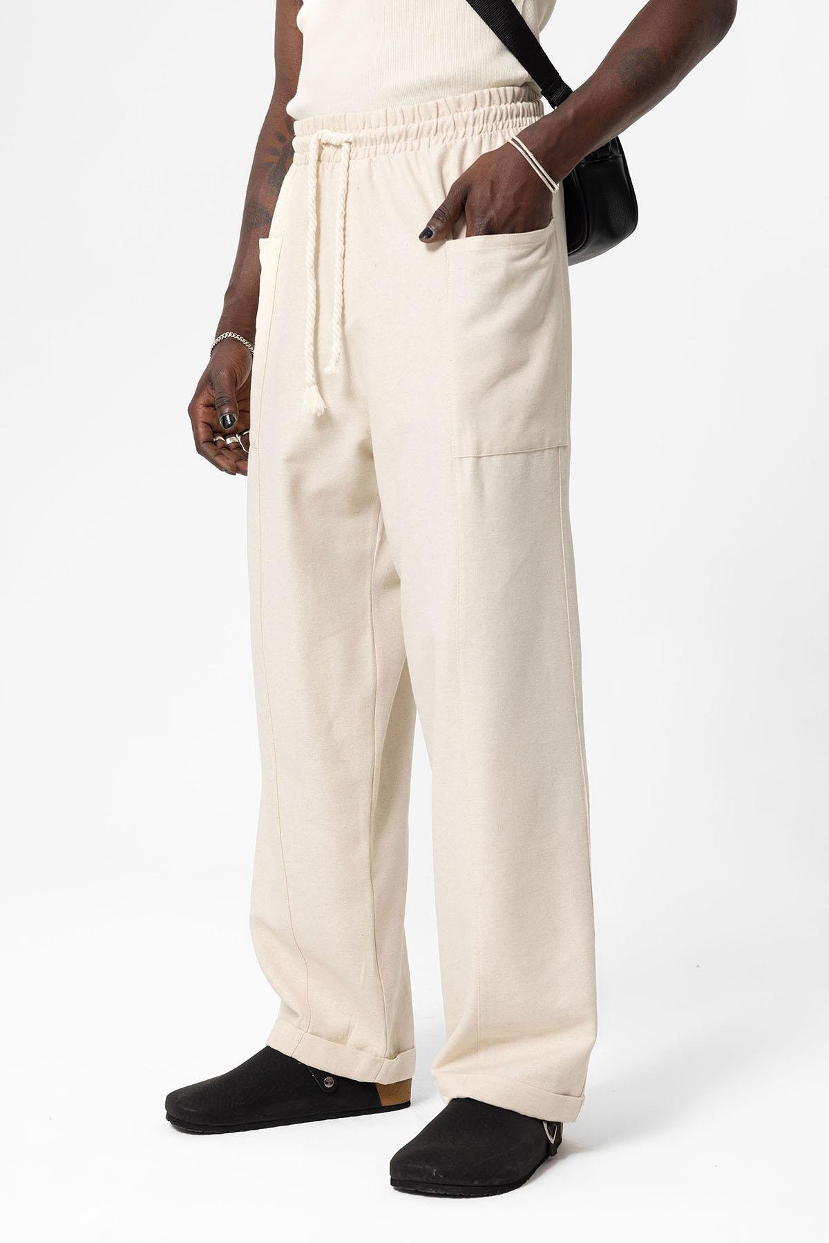 Yan Cepli Baggy Keten Pantolon Naturel