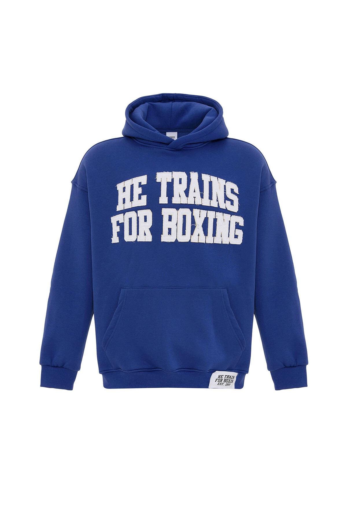 Yazı Baskılı Oversize Kapüşonlu Sweatshirt Saks