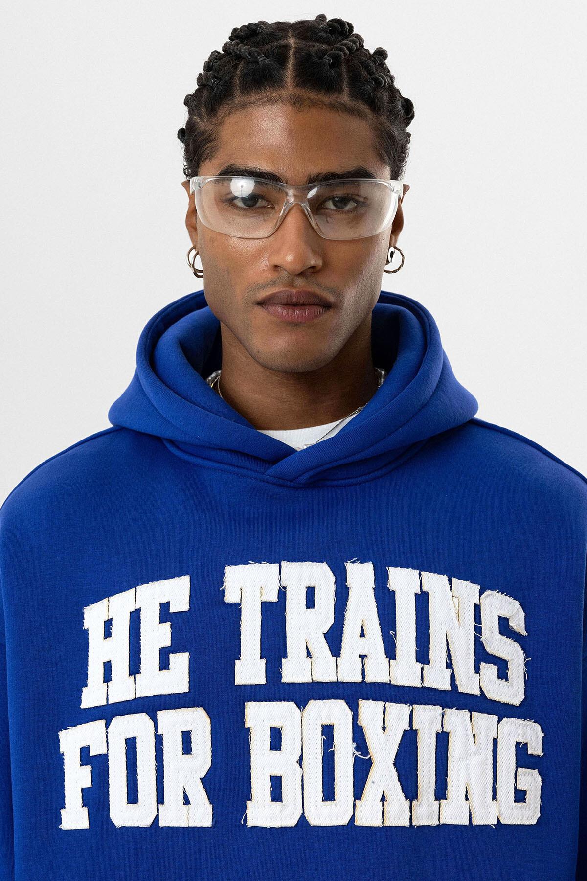 Yazı Baskılı Oversize Kapüşonlu Sweatshirt Saks