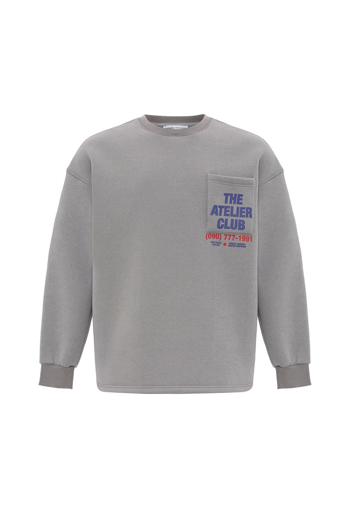 Yazı Baskılı Oversize Sweatshirt Gri