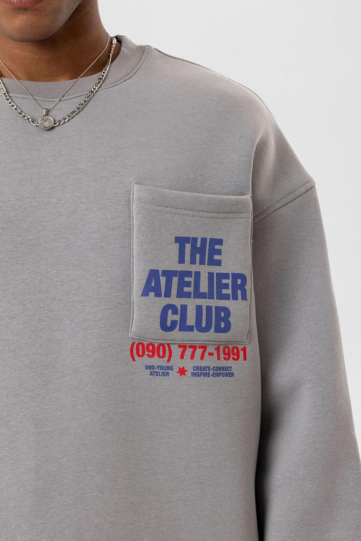 Yazı Baskılı Oversize Sweatshirt Gri