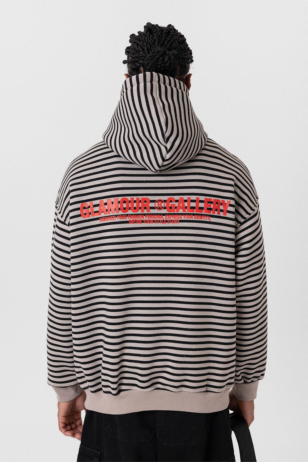 Yazı Detaylı Kapüşonlu Oversize Sweatshirt Vizon