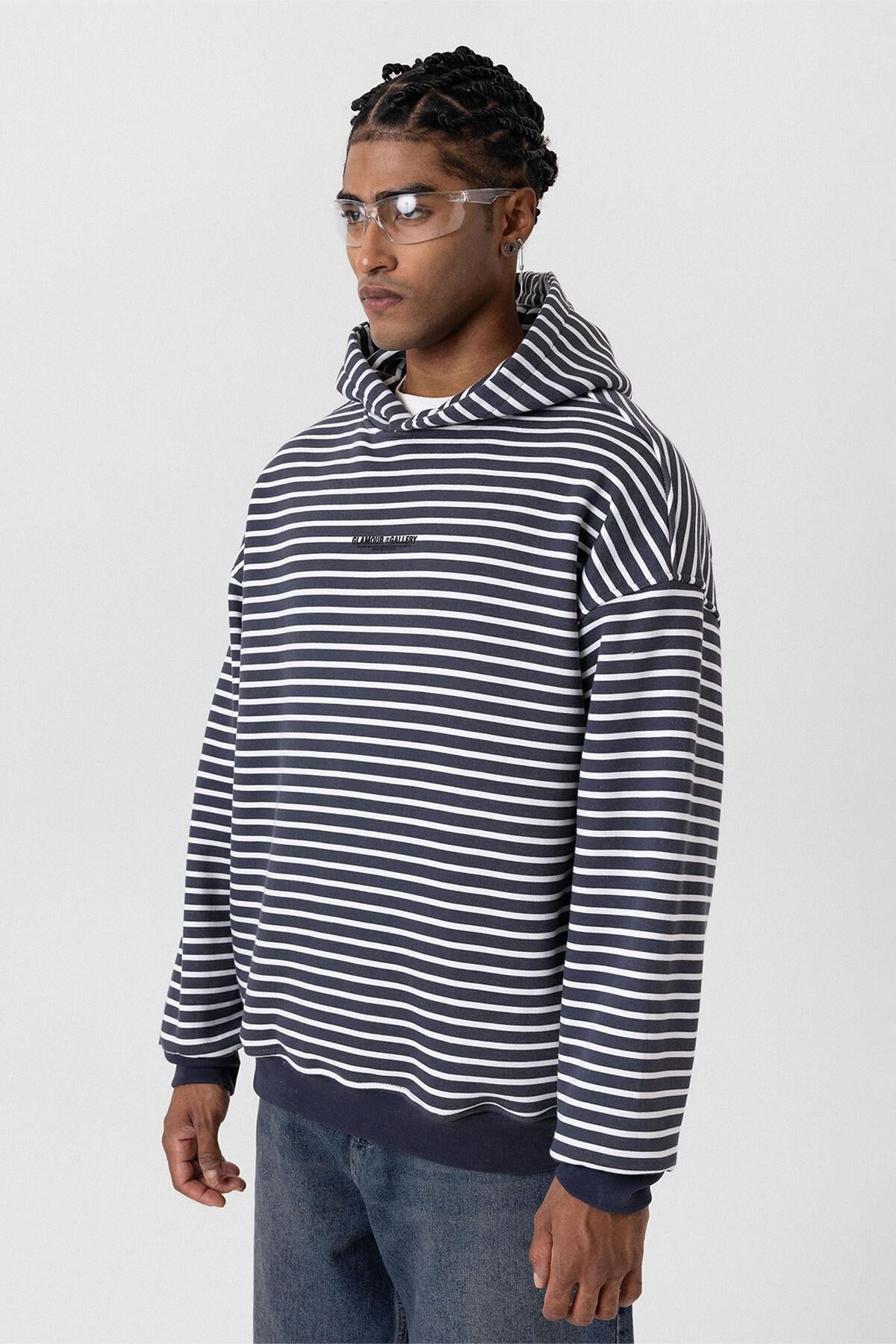 Yazı Detaylı Kapüşonlu Oversize Sweatshirt Füme