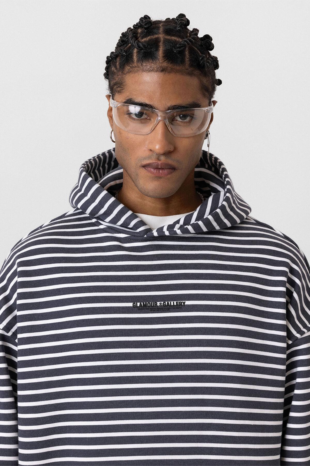 Yazı Detaylı Kapüşonlu Oversize Sweatshirt Füme