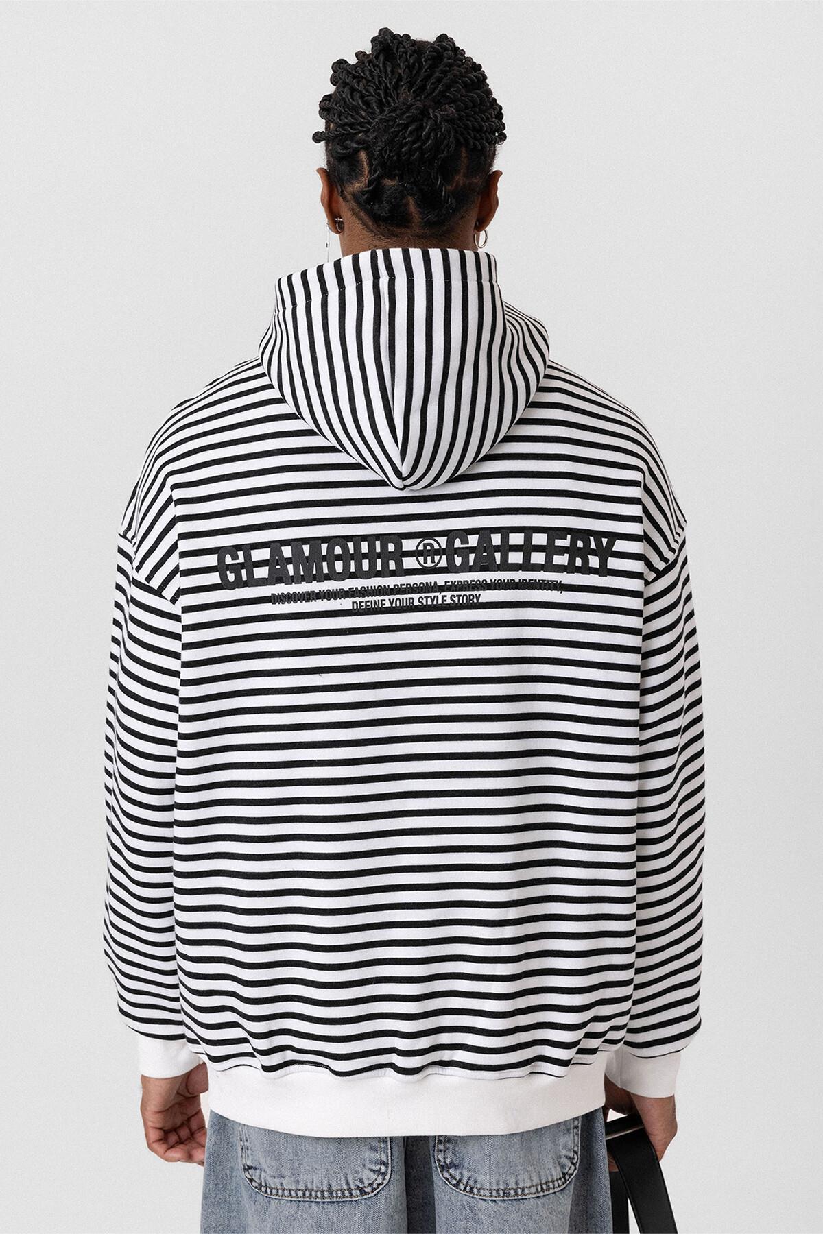 Yazı Detaylı Kapüşonlu Oversize Sweatshirt Ekru
