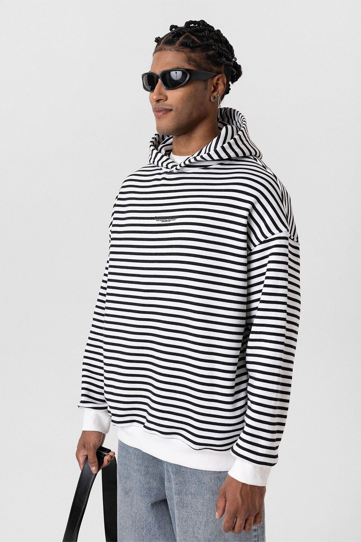 Yazı Detaylı Kapüşonlu Oversize Sweatshirt Ekru