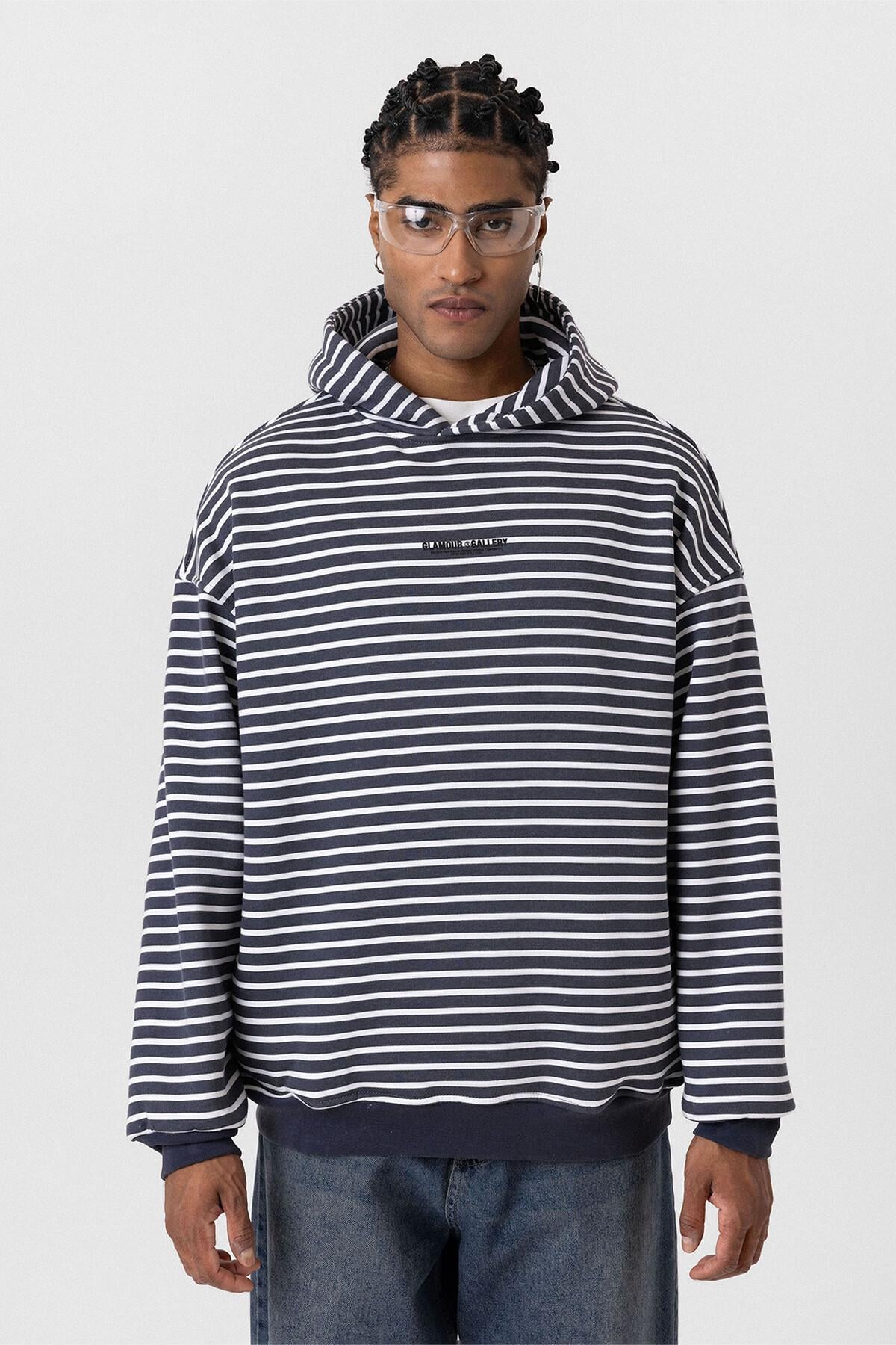 Yazı Detaylı Kapüşonlu Oversize Sweatshirt Füme