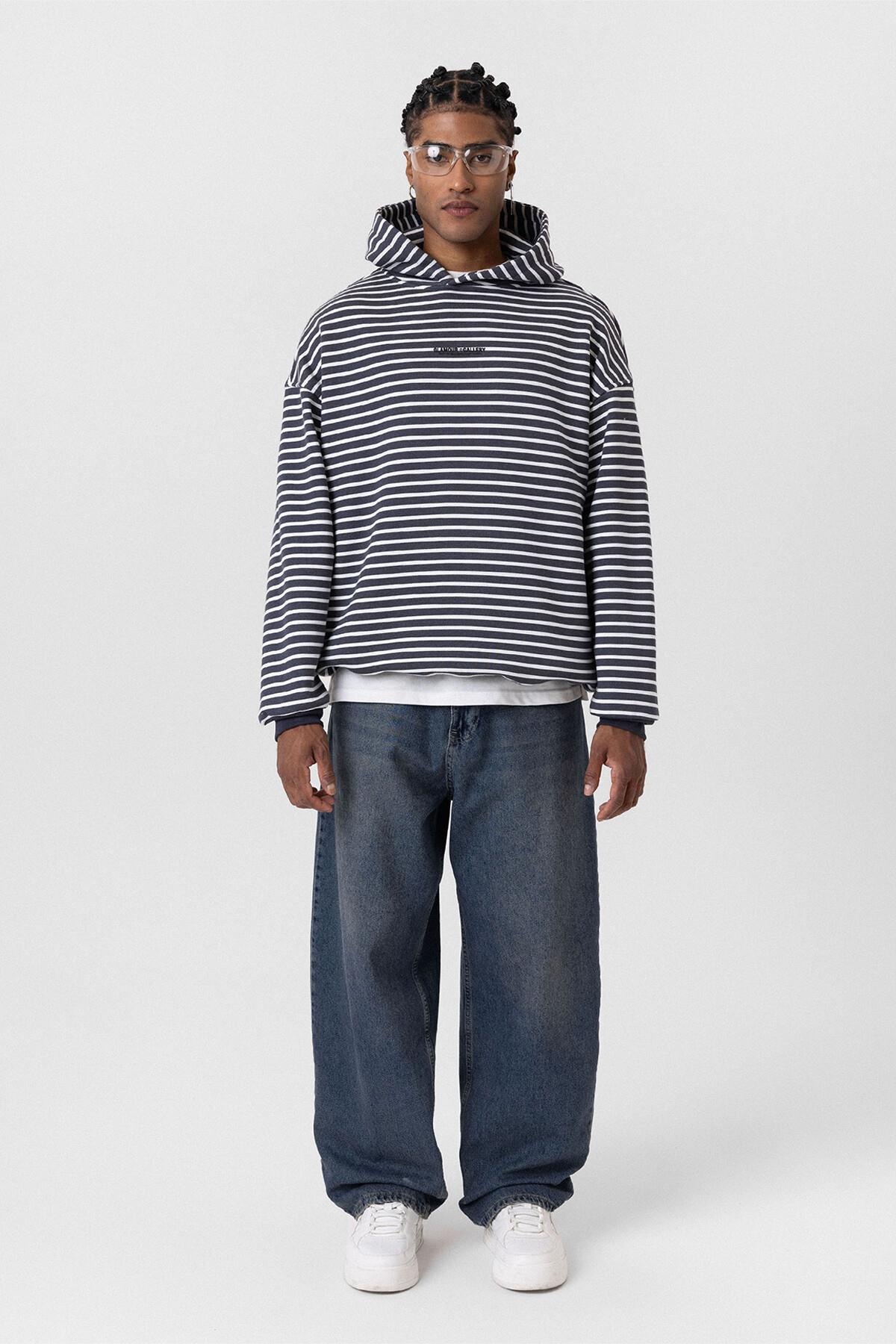 Yazı Detaylı Kapüşonlu Oversize Sweatshirt Füme