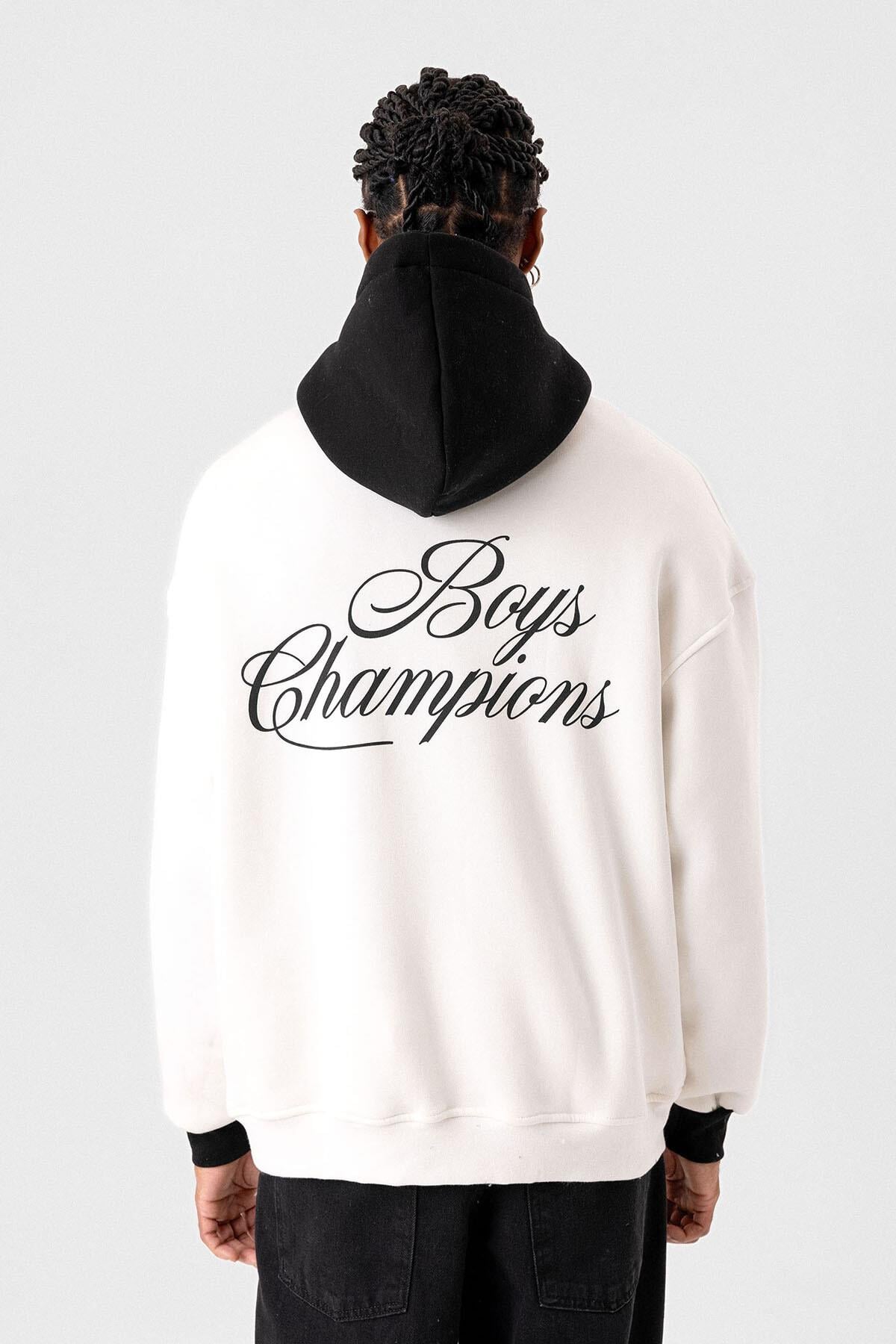 Yazı Detaylı Oversize Kapüşonlu Sweatshirt Ekru