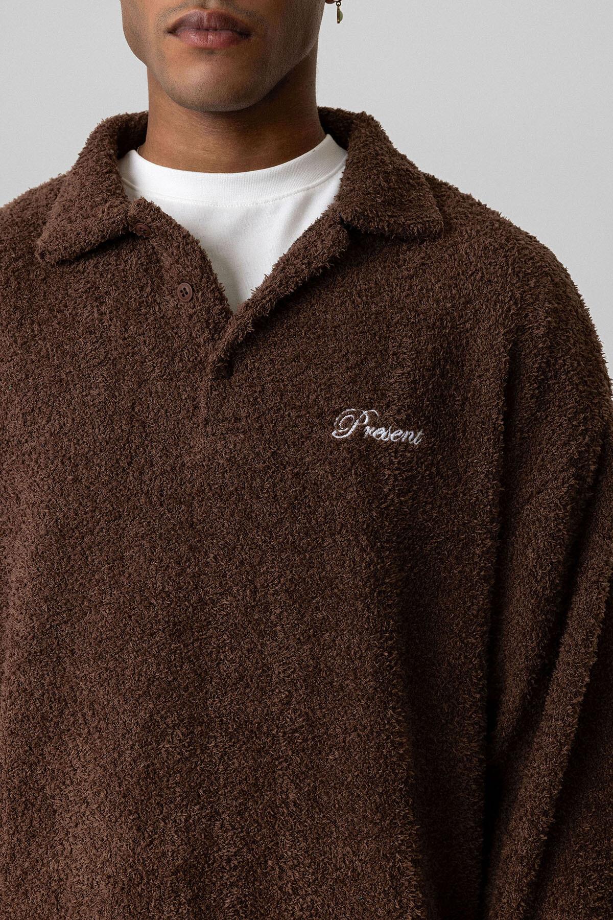 Yazı Detaylı Oversize Sweatshirt Kahve
