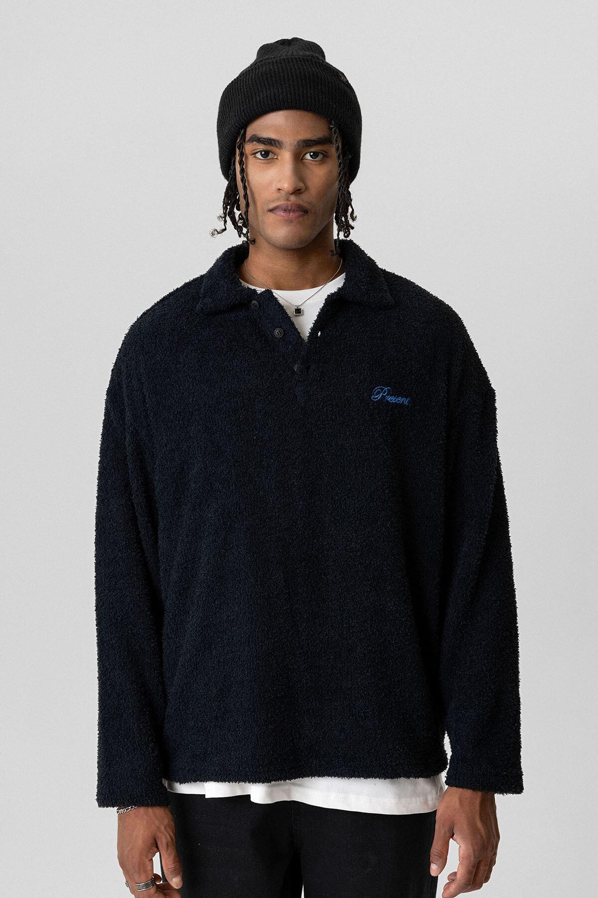 Yazı Detaylı Oversize Sweatshirt Siyah