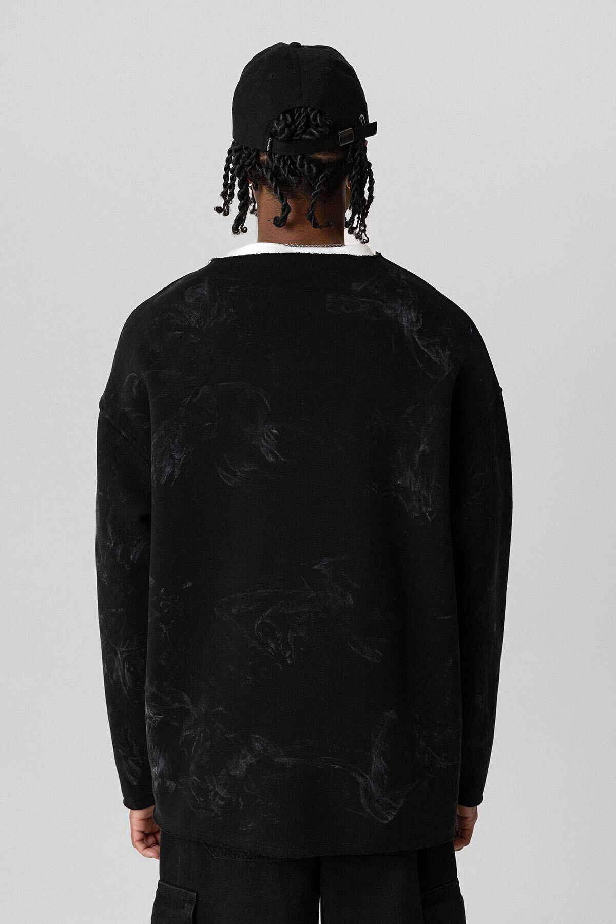 Yazı Detaylı Oversize Sweatshirt Siyah