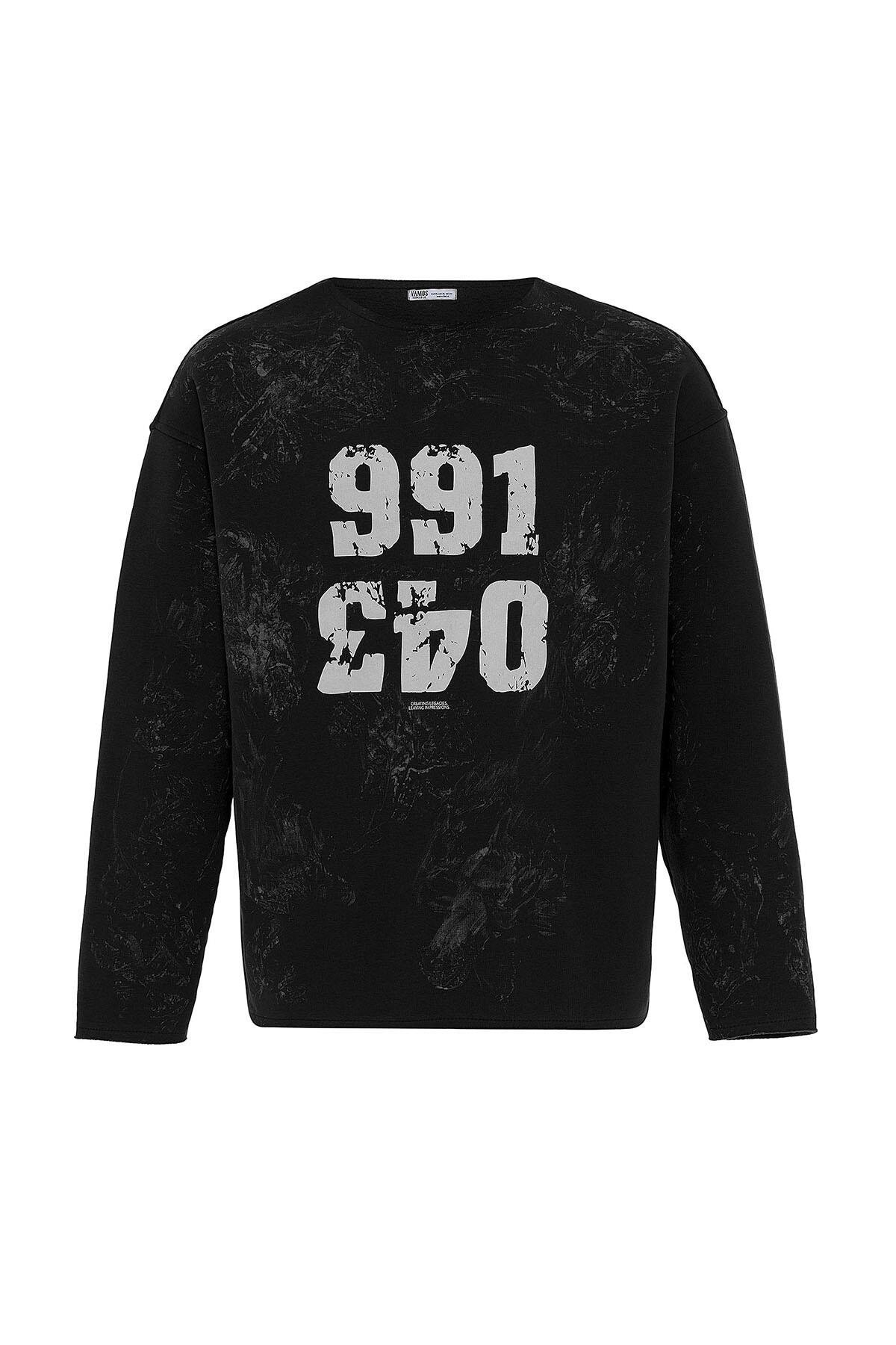Yazı Detaylı Oversize Sweatshirt Siyah