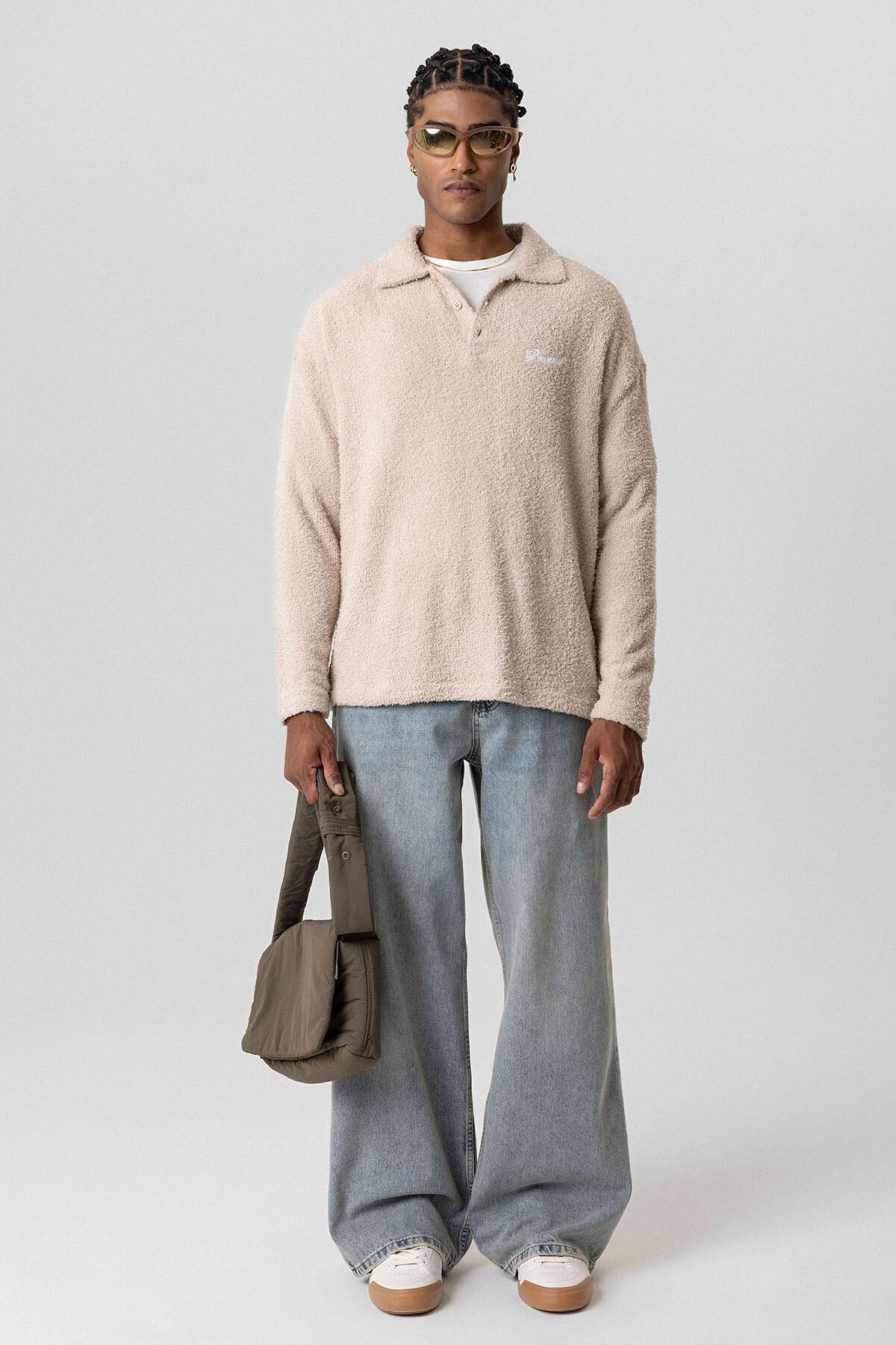 Yazı Detaylı Oversize Sweatshirt Taş