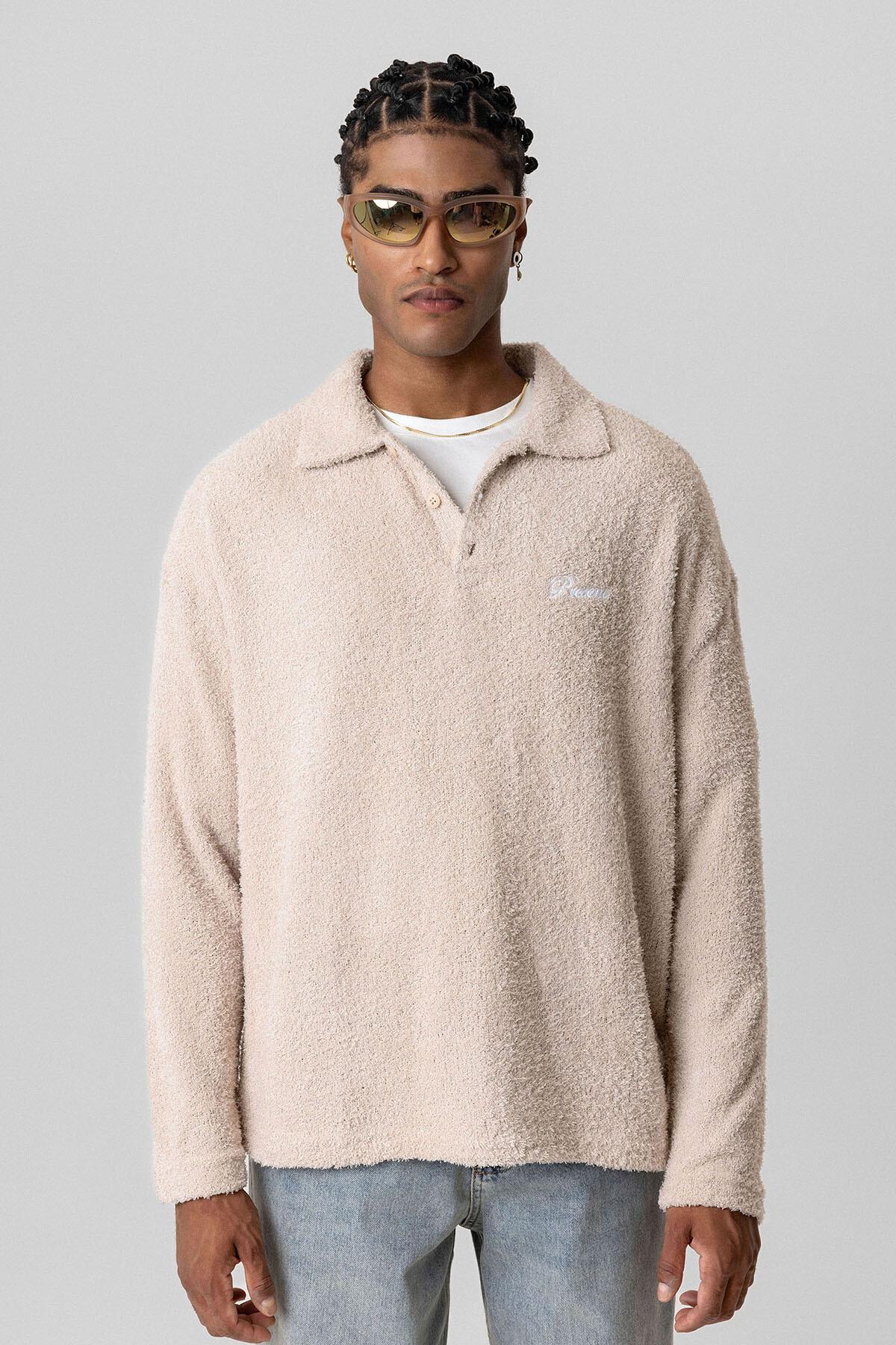 Yazı Detaylı Oversize Sweatshirt Taş