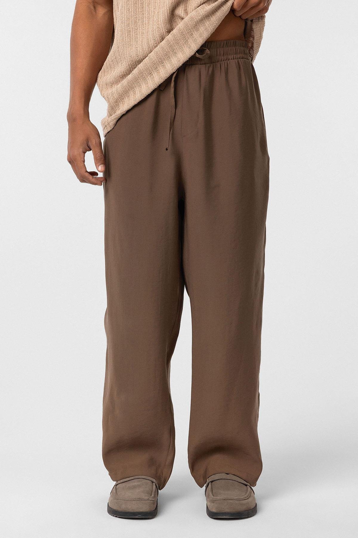 Yıkamalı Baggy Fit  Pantolon Kahve