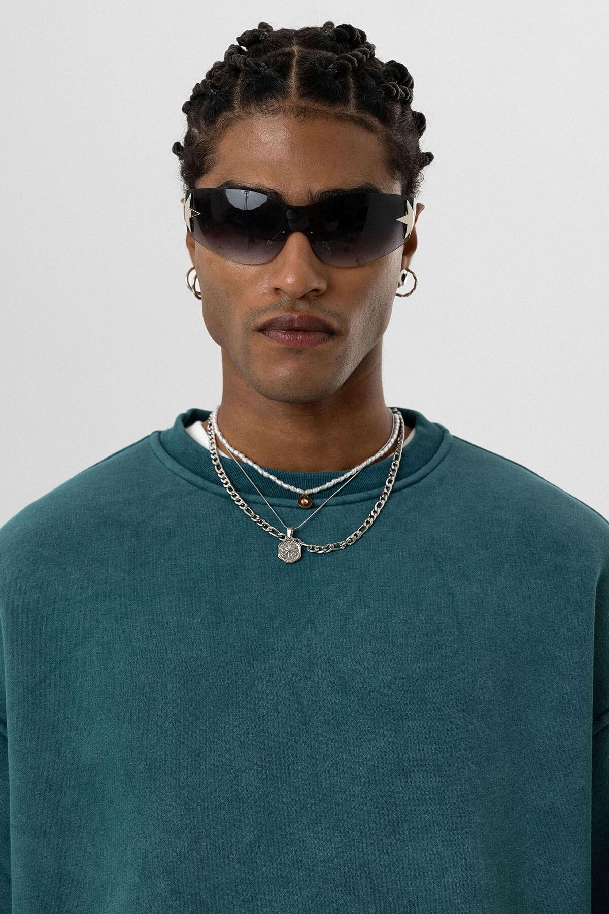 Yıkamalı Basıc Oversize Sweatshirt Petrol