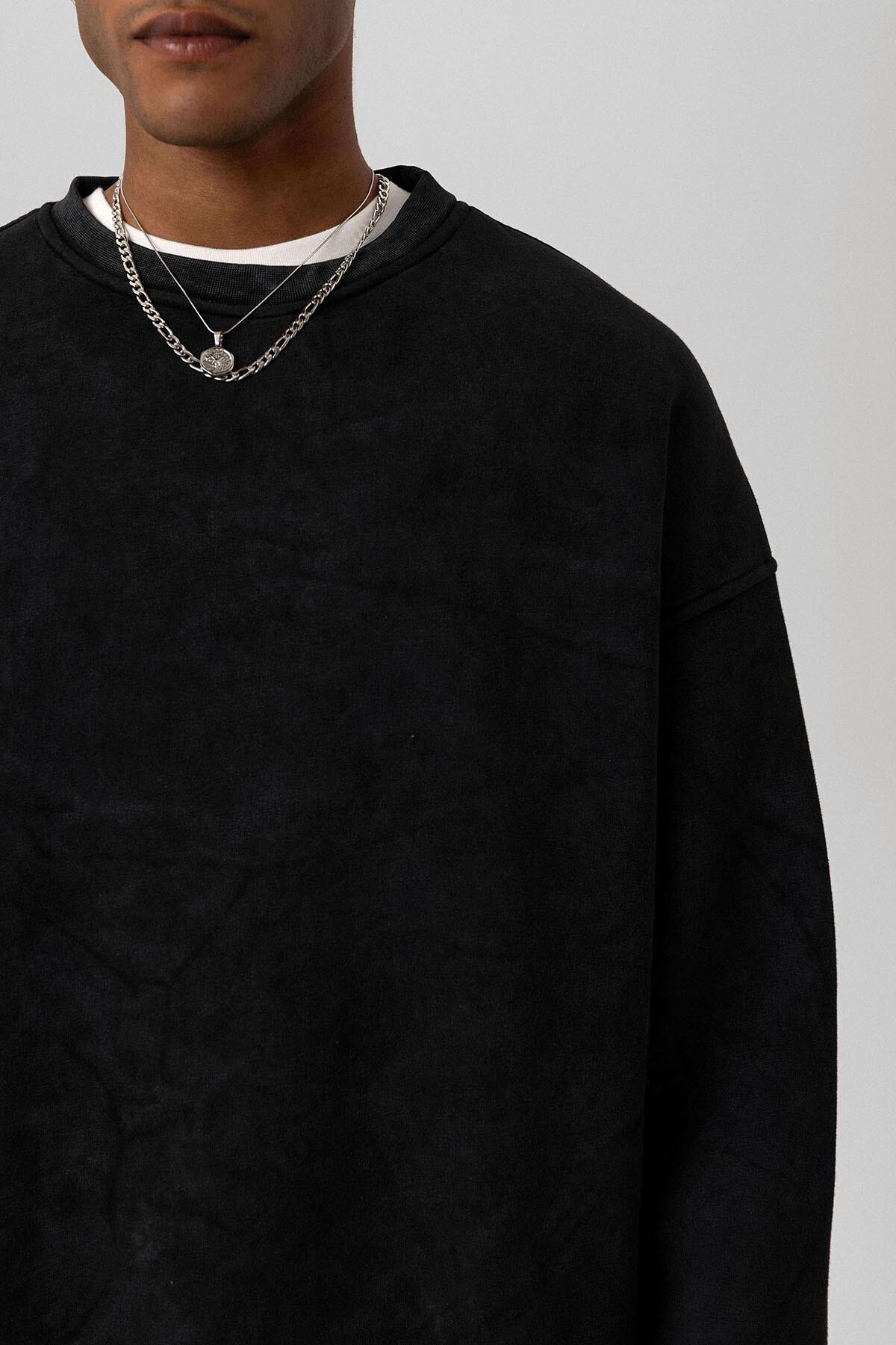 Yıkamalı Basıc Oversize Sweatshirt Siyah