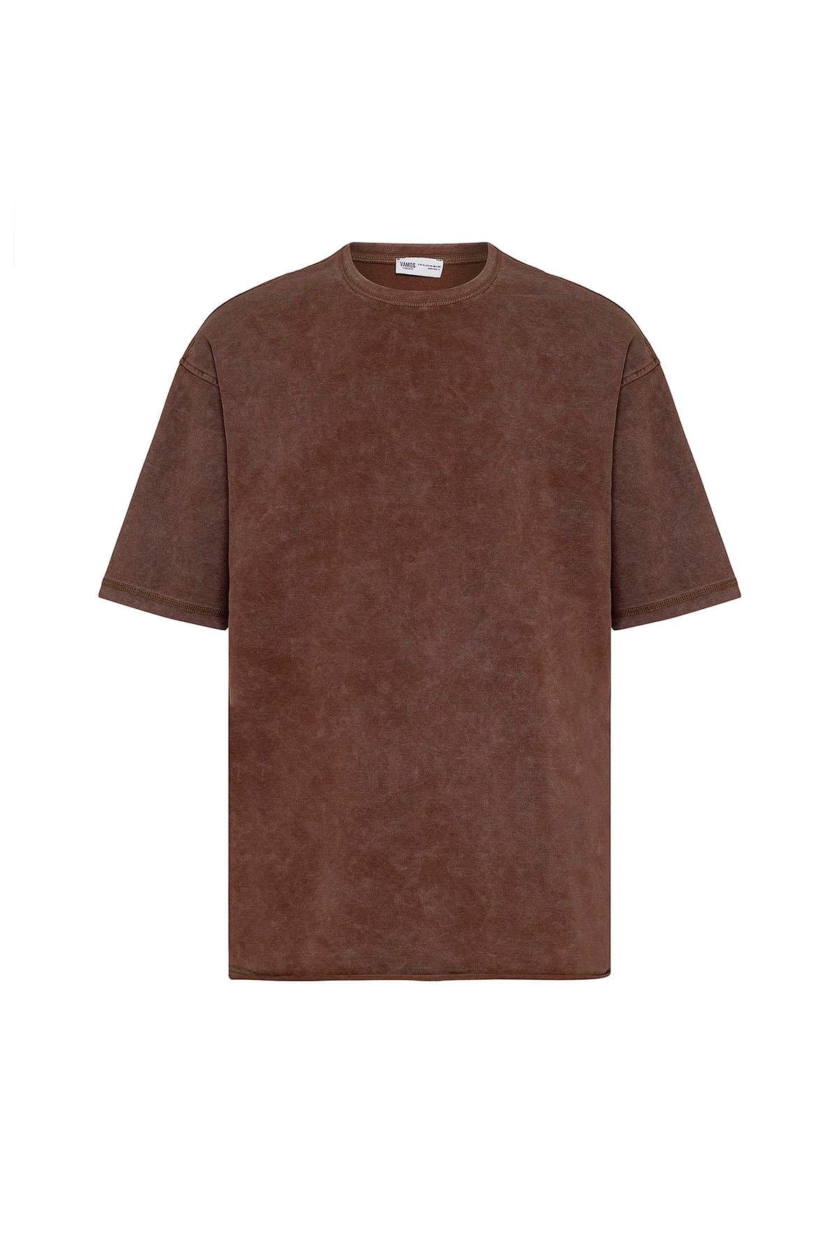 Yıkamalı Basic Oversize Tişört Kahve