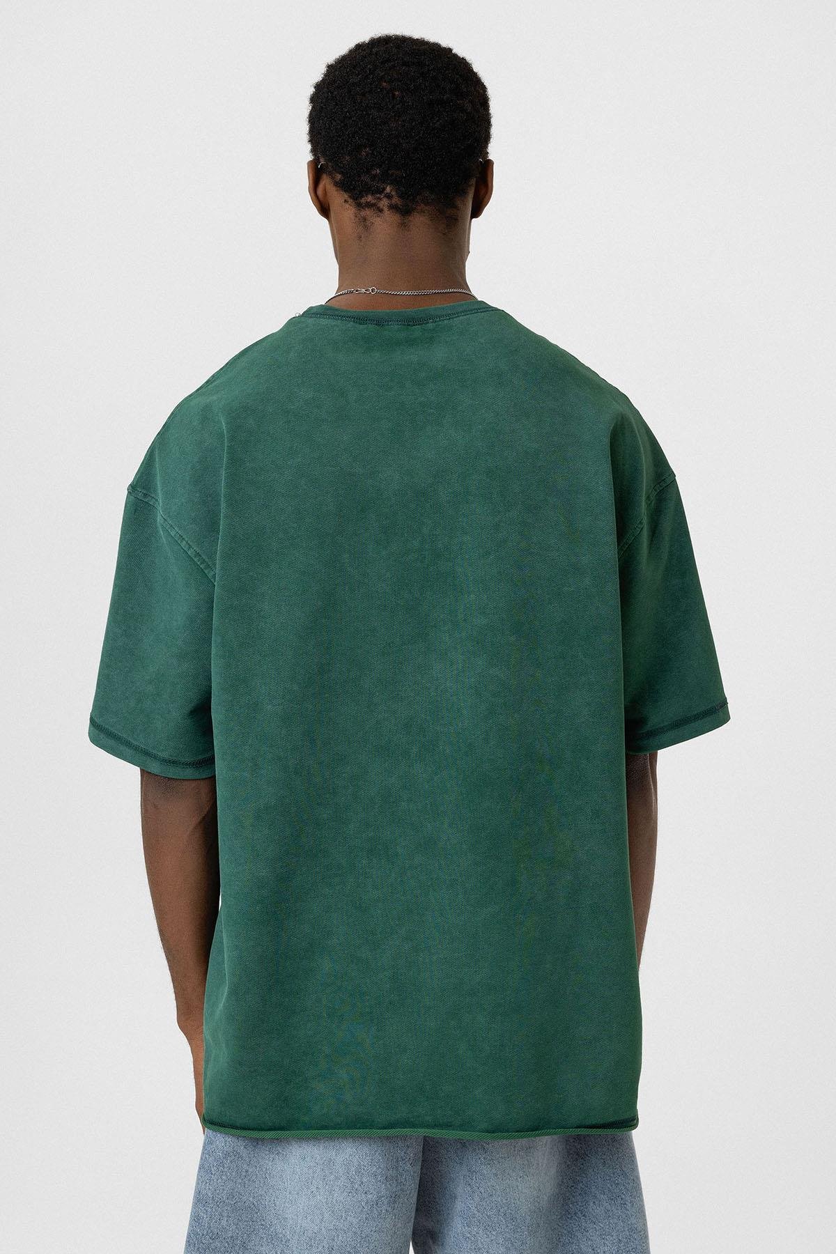 Yıkamalı Basic Oversize Tişört Nefti