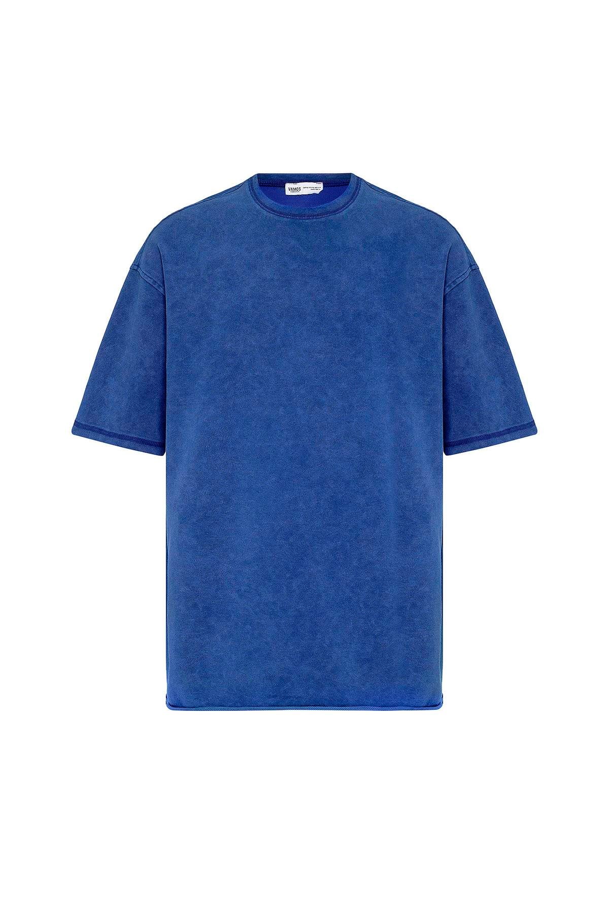 Yıkamalı Basic Oversize Tişört Saks
