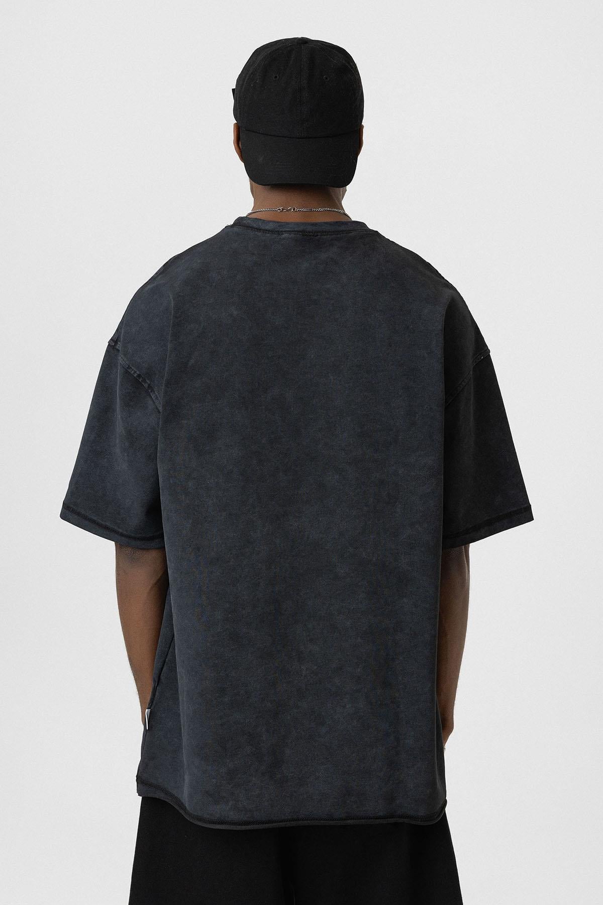 Yıkamalı Basic Oversize Tişört Siyah