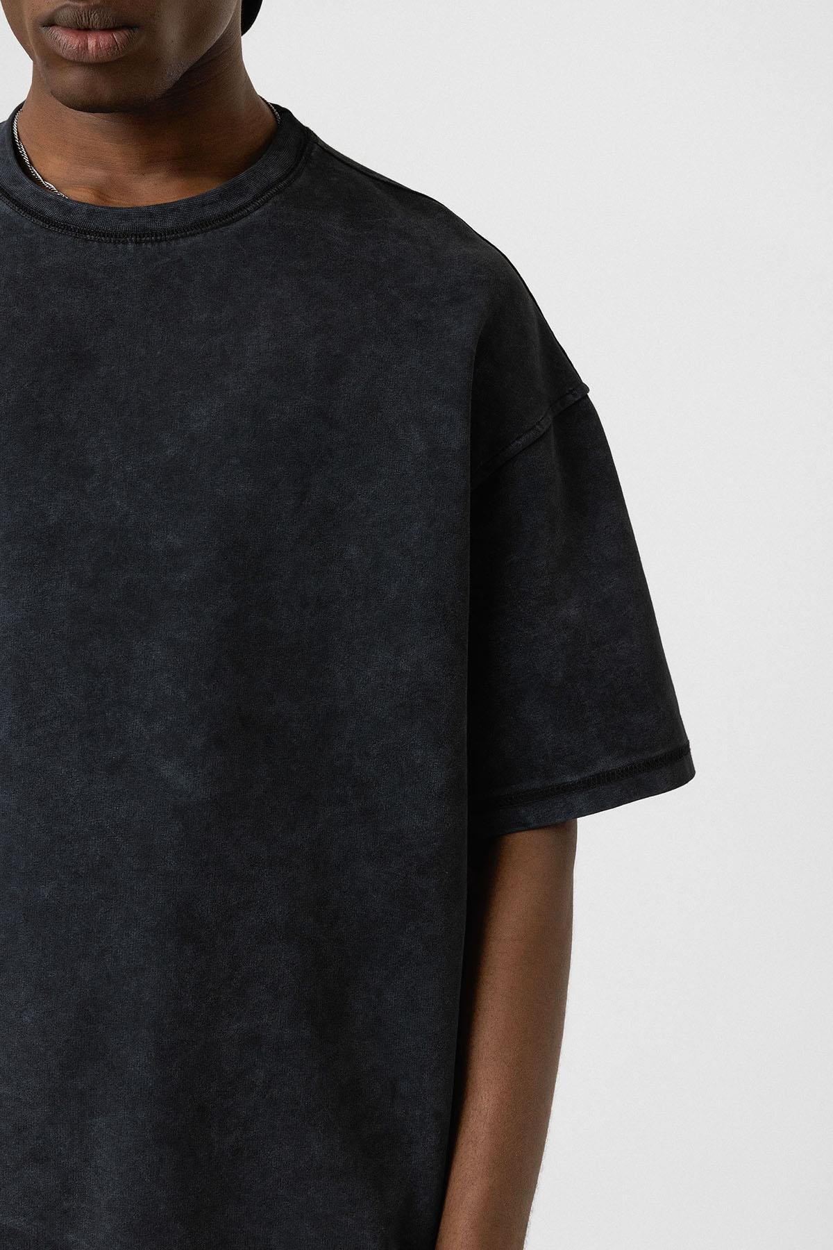Yıkamalı Basic Oversize Tişört Siyah