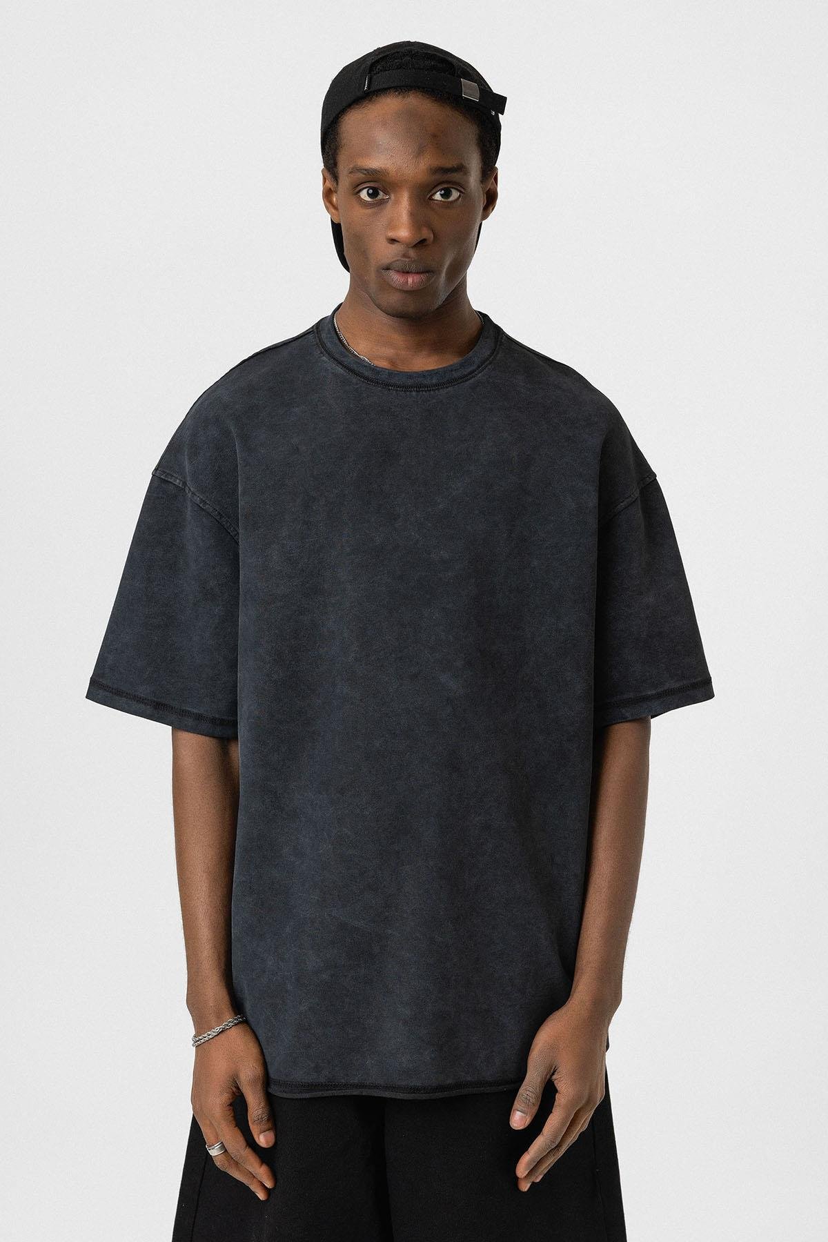 Yıkamalı Basic Oversize Tişört Siyah