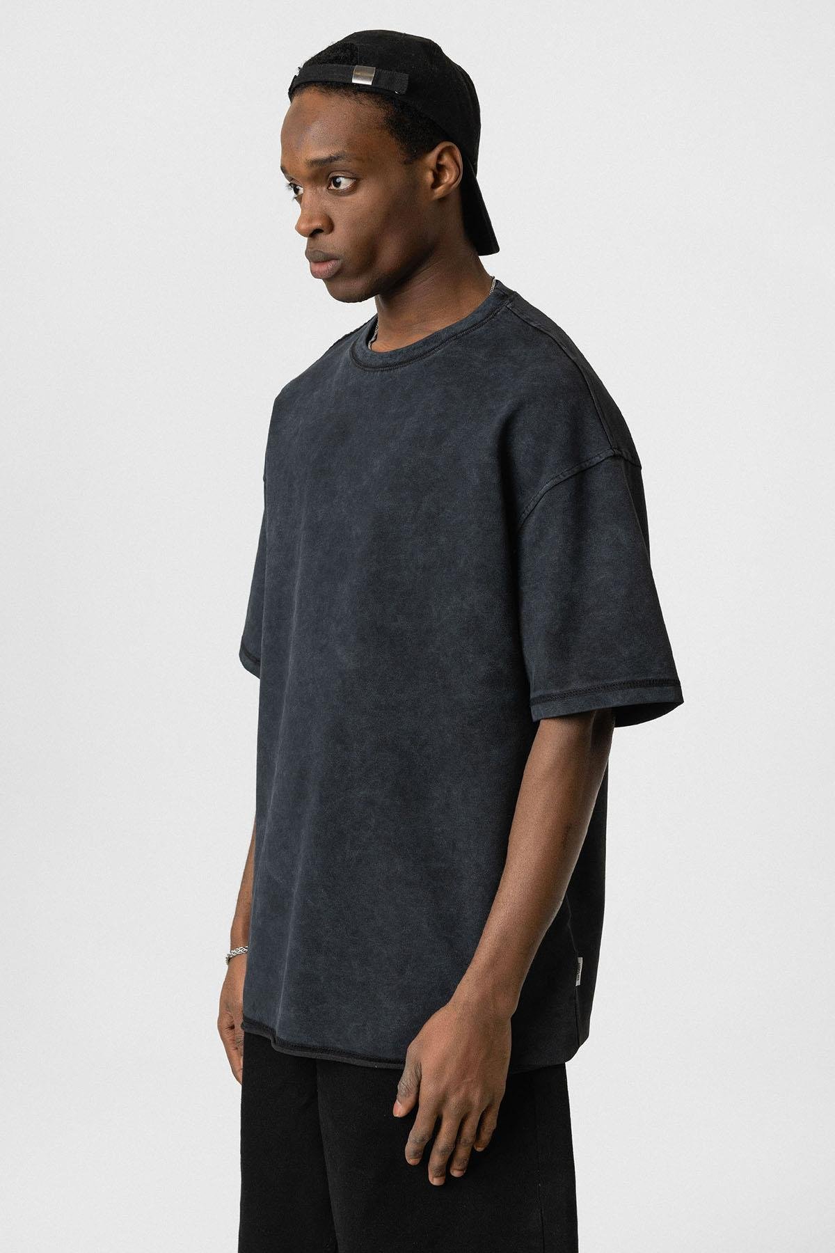 Yıkamalı Basic Oversize Tişört Siyah