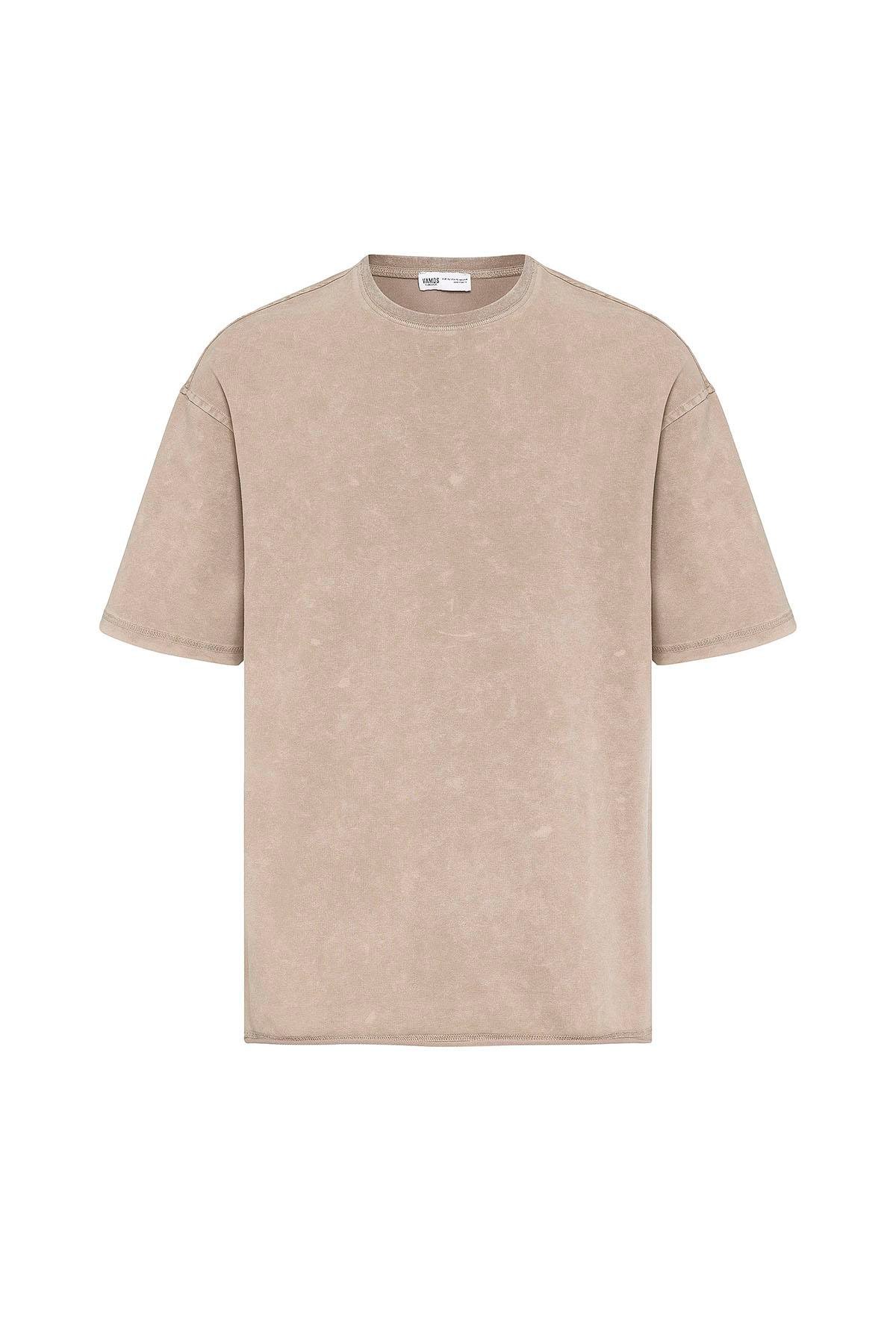 Yıkamalı Basic Oversize Tişört Vizon