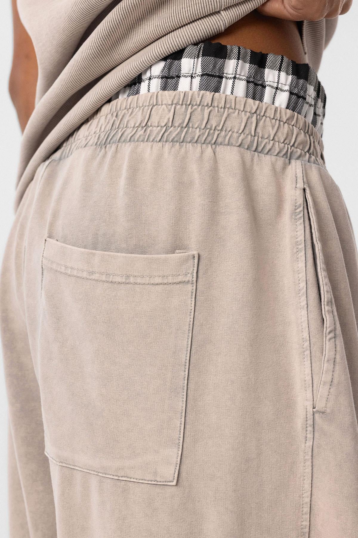 Yıkamalı Bel Detaylı Baggy Eşofman Alt Taş