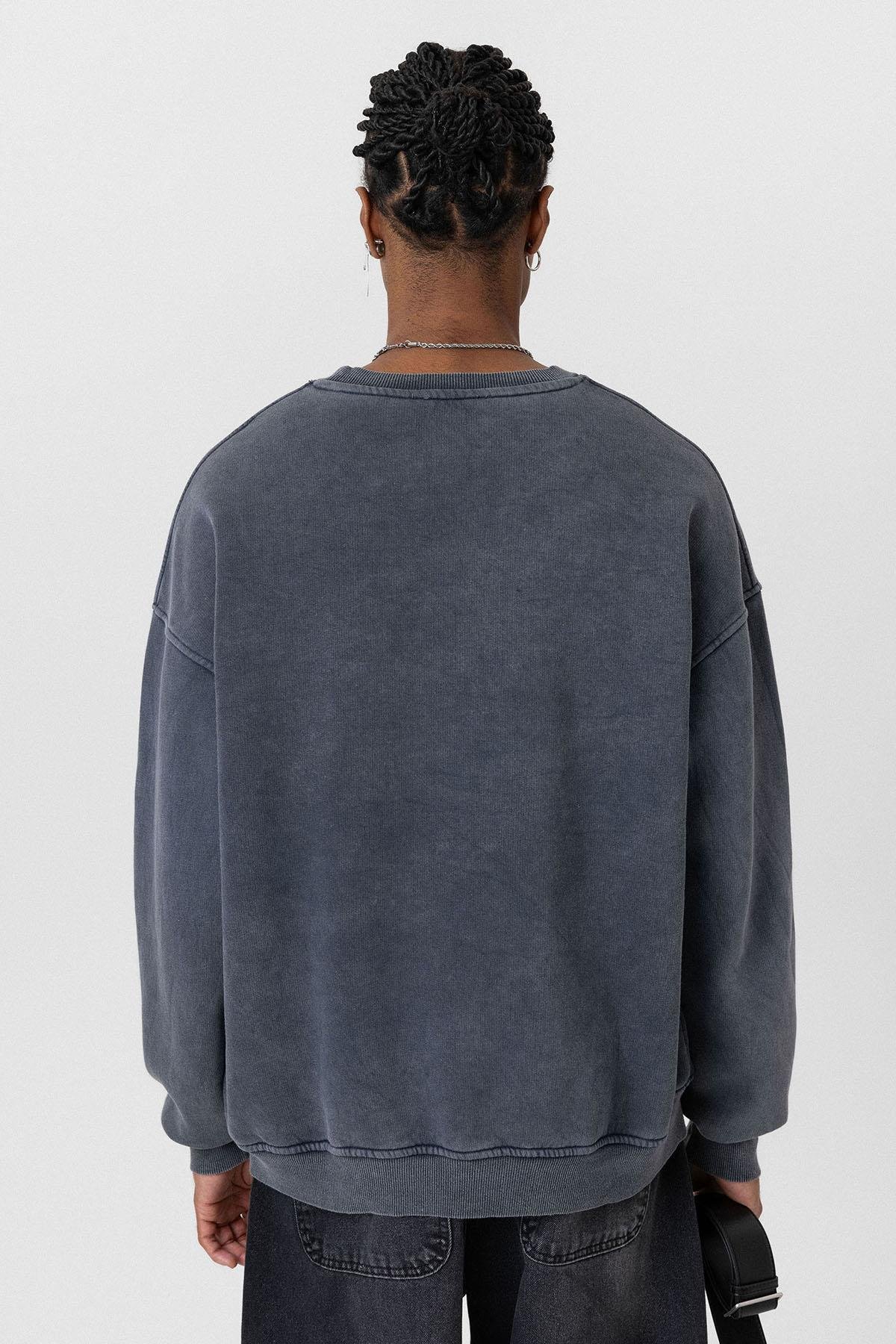 Yıkamalı Cep Detaylı Oversize Sweatshirt Siyah
